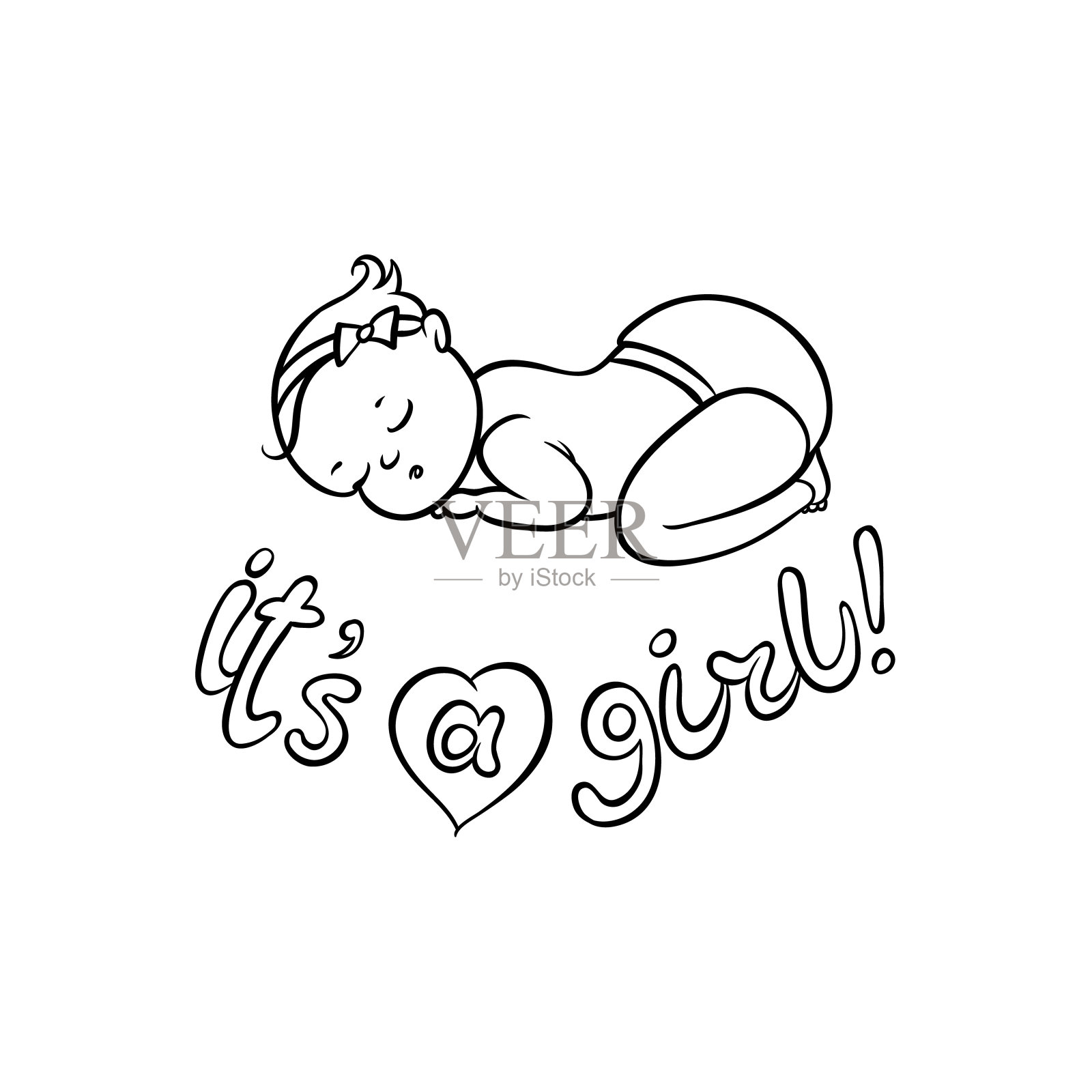 向量平新生儿可爱的女婴在尿布设计元素图片