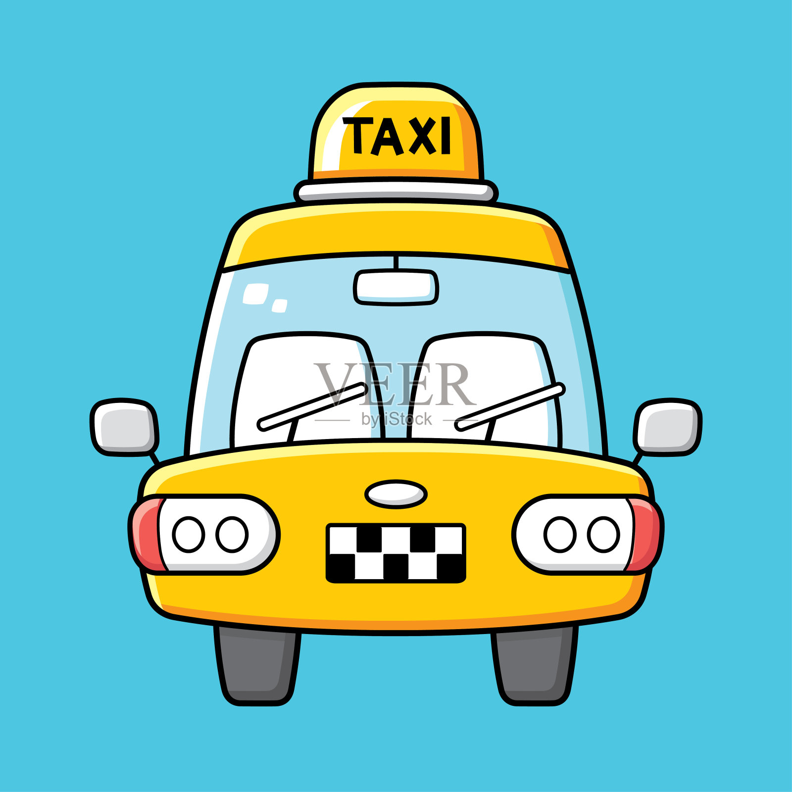 黄色出租车驾驶室前视图矢量。插画图片素材