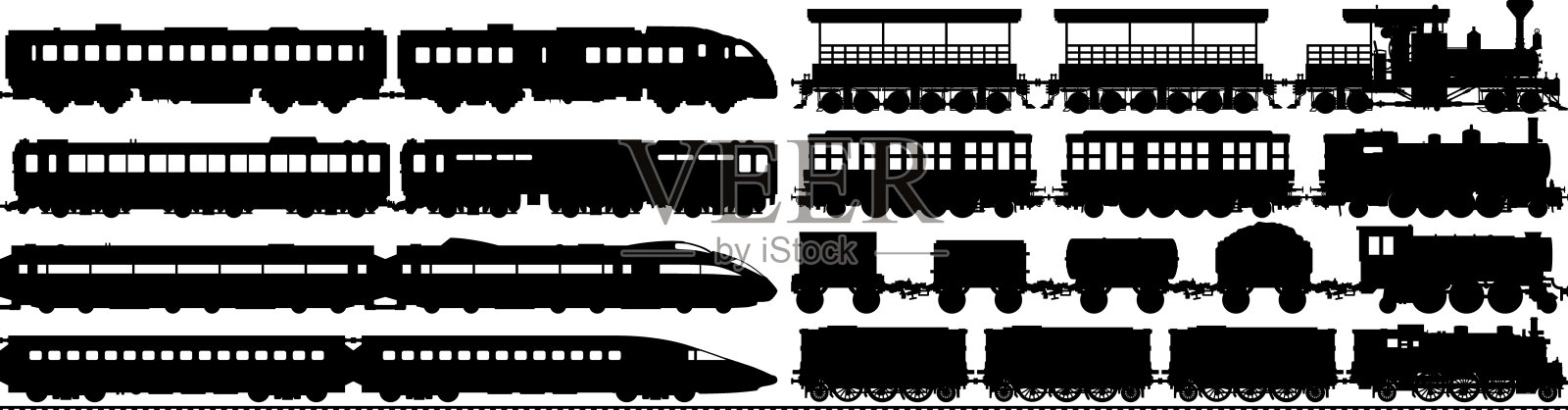 高度详细的火车剪影插画图片素材