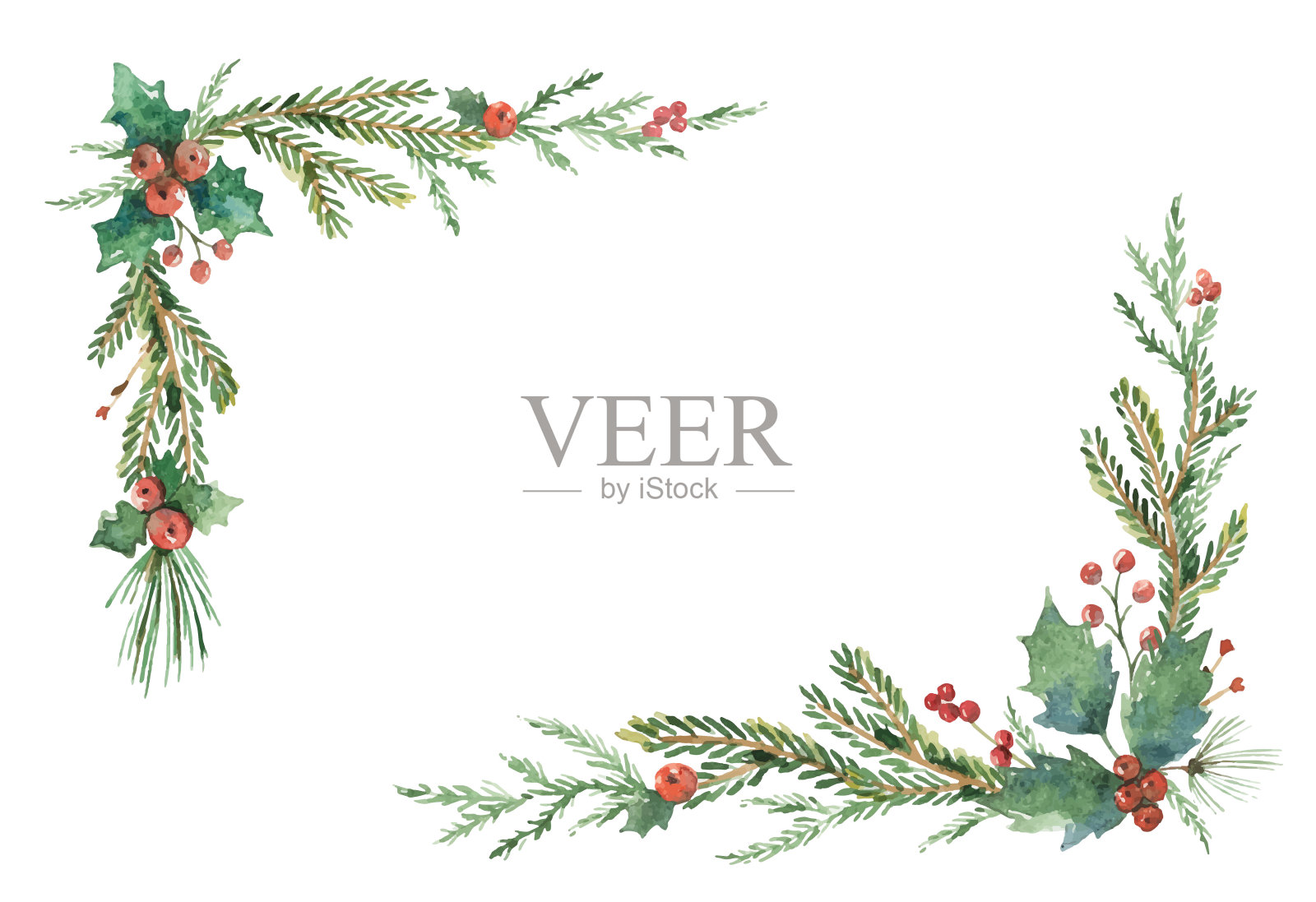 水彩矢量圣诞框架与冷杉树枝和文字的地方。插画图片素材