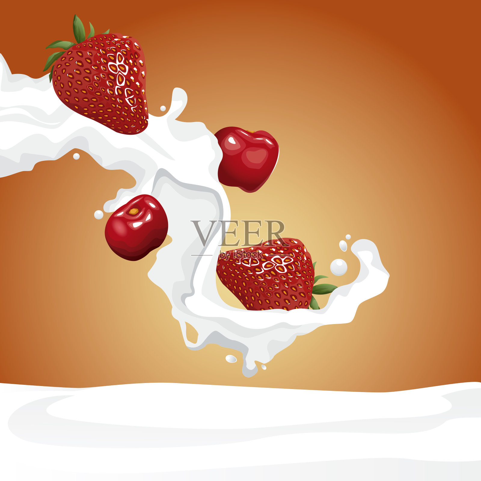 牛奶和浆果传单插画图片素材