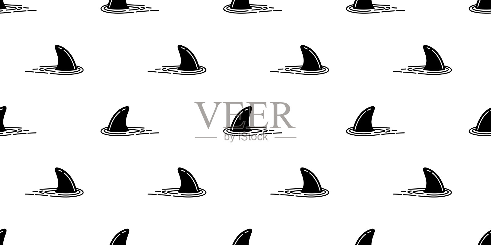 鲨鱼海豚鲸鱼鳍涂鸦矢量无缝图案壁纸背景插画图片素材