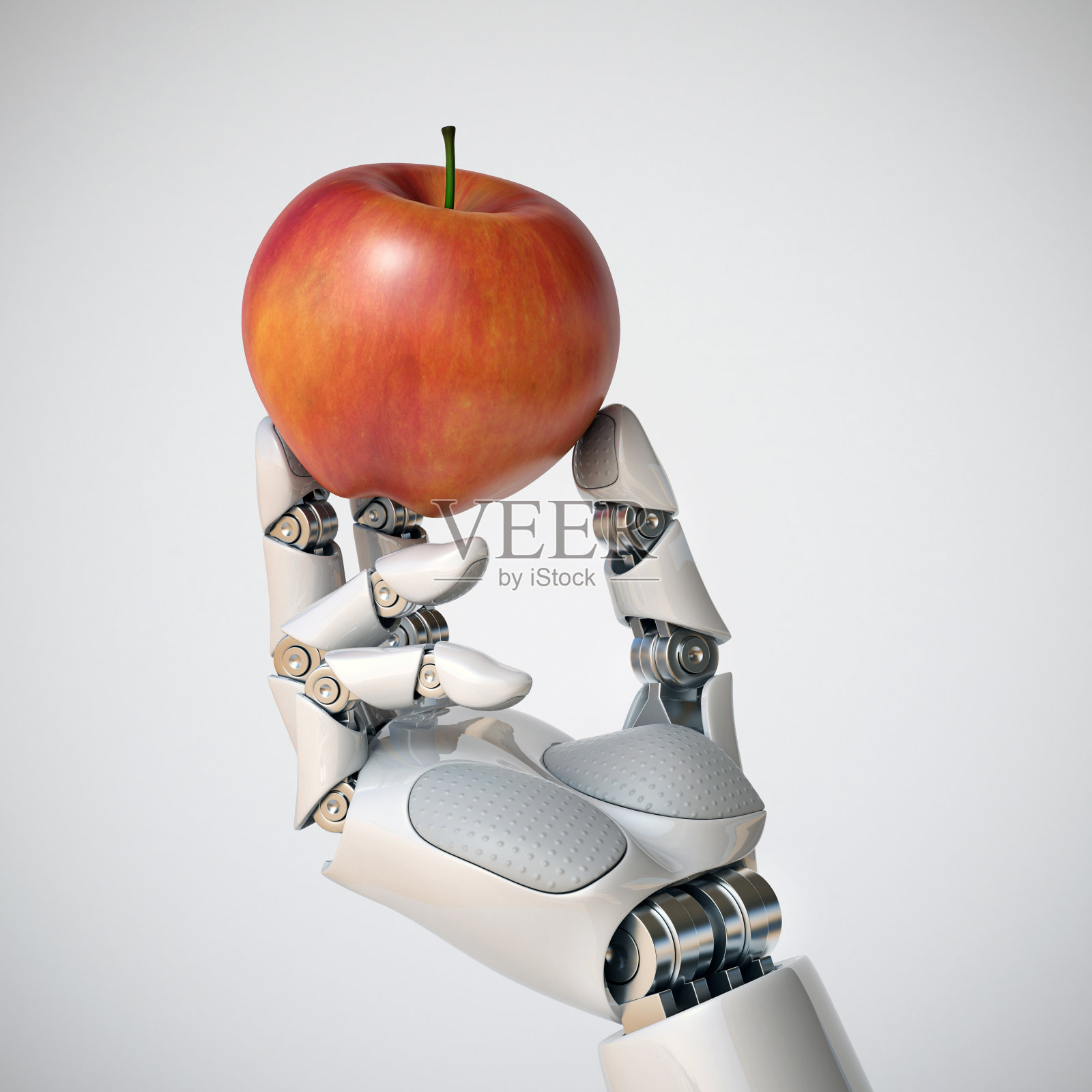 机器人手拿着苹果3d渲染，转基因概念，自动化概念照片摄影图片