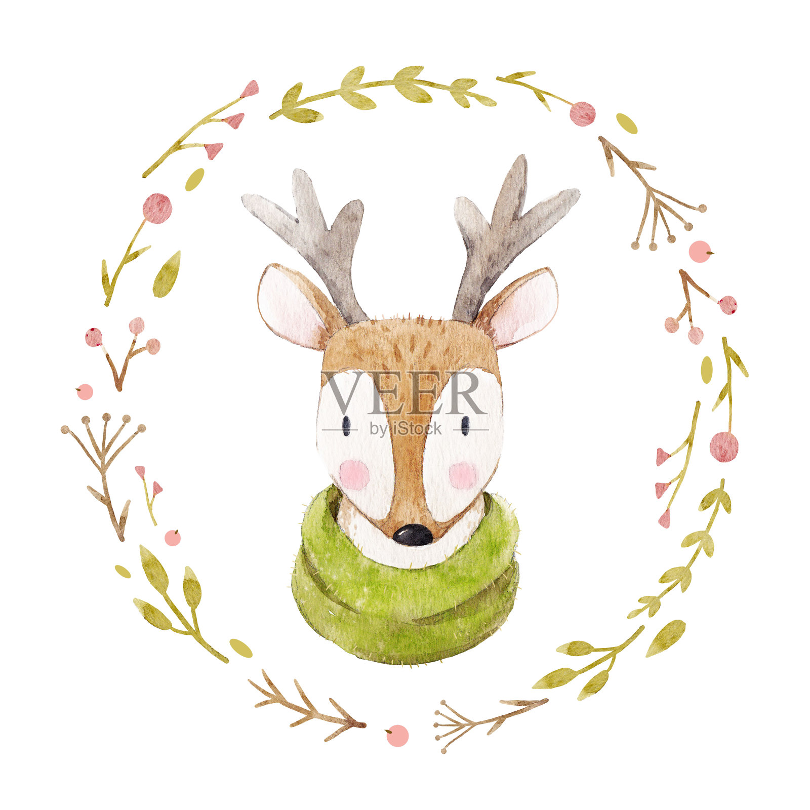 水彩鹿肖像插画图片素材