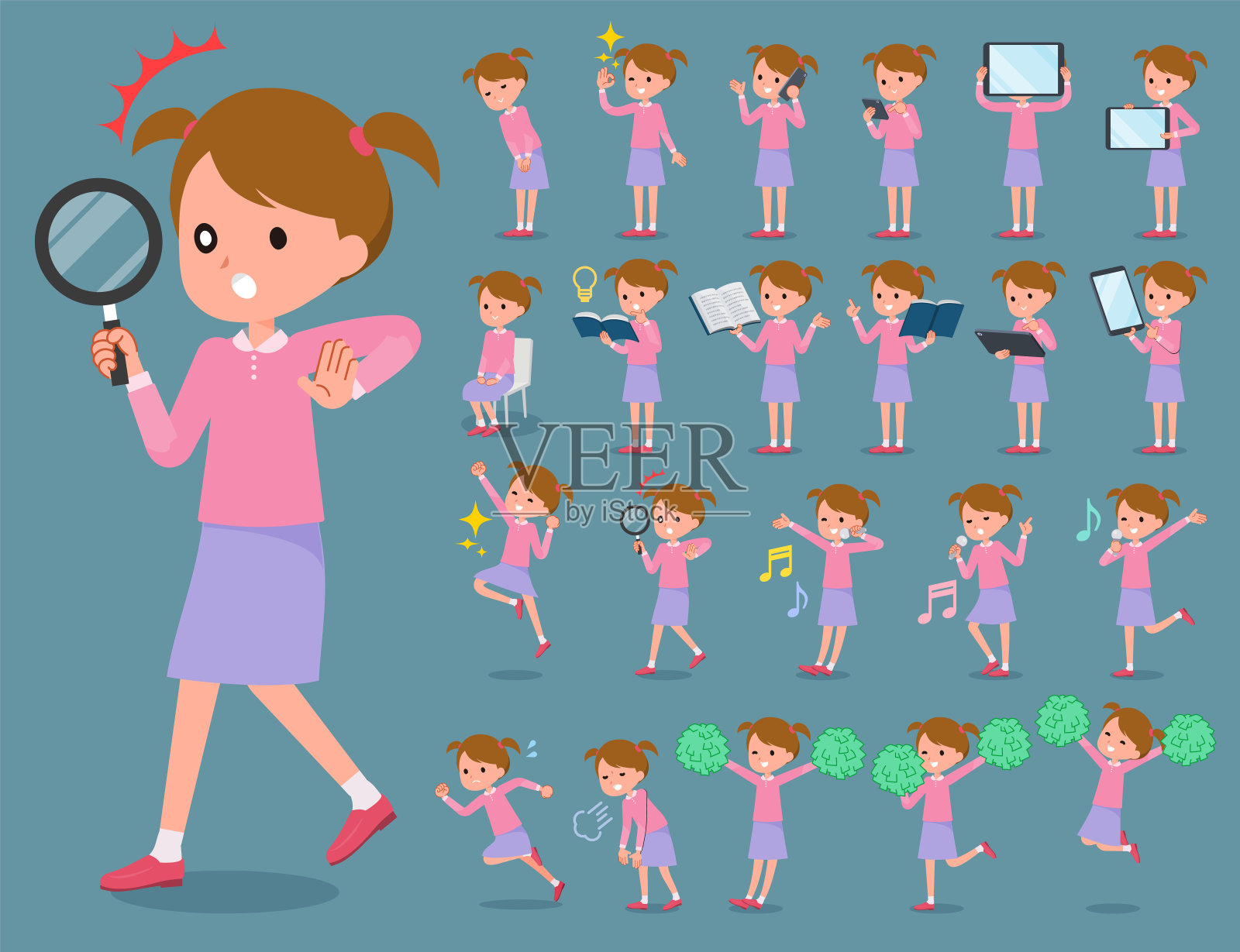 flat type粉红色的衣服女孩2插画图片素材