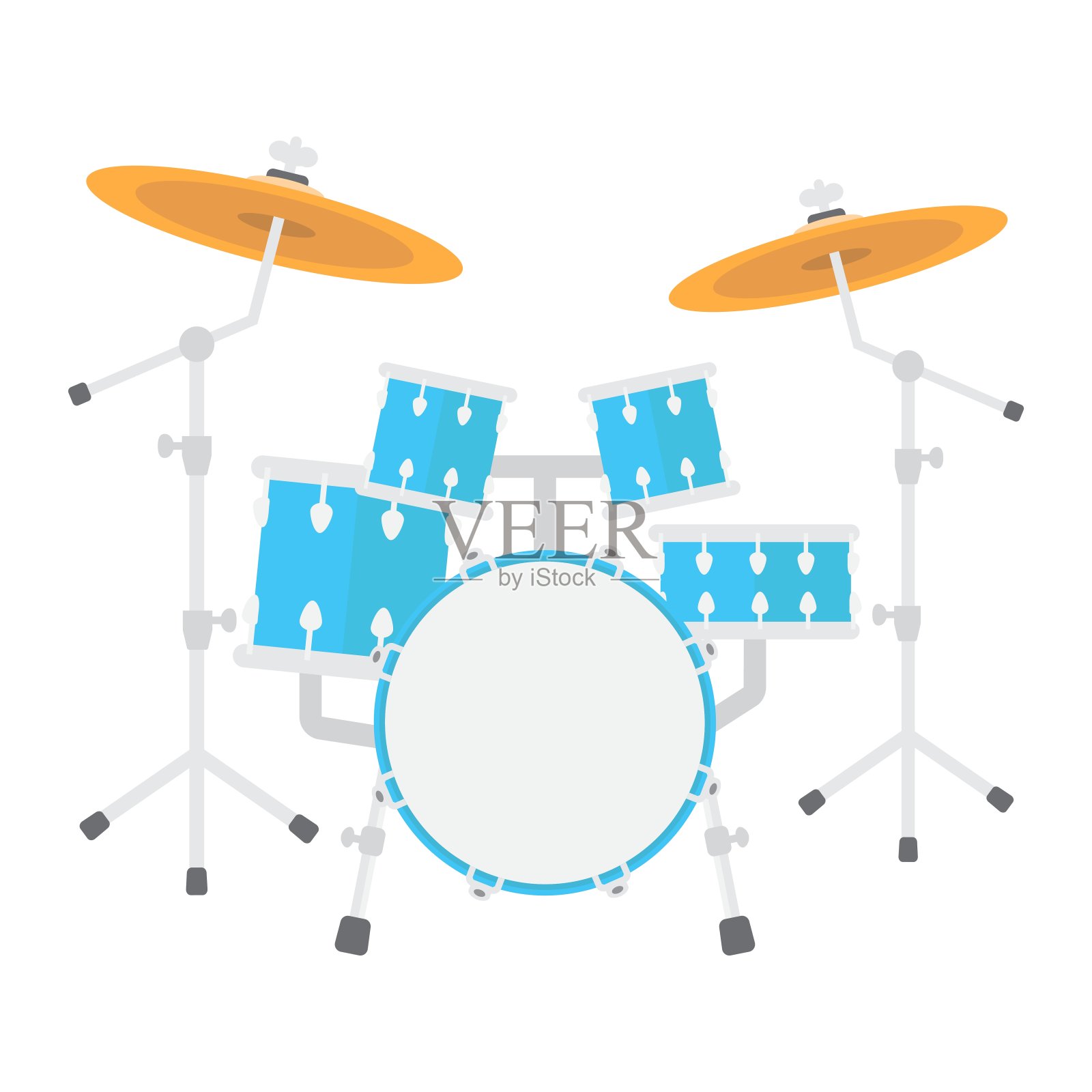 鼓套件平面图标，音乐和乐器，节拍符号矢量图形，彩色固体图案上的白色背景，eps 10。设计元素图片
