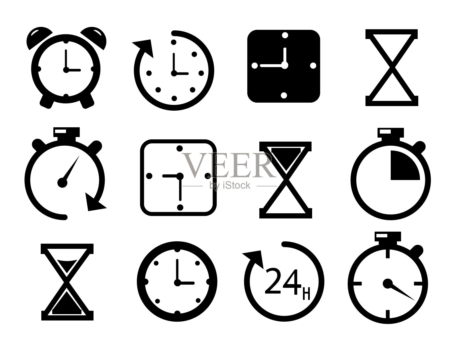 时间和时钟图标上的白色背景图标素材