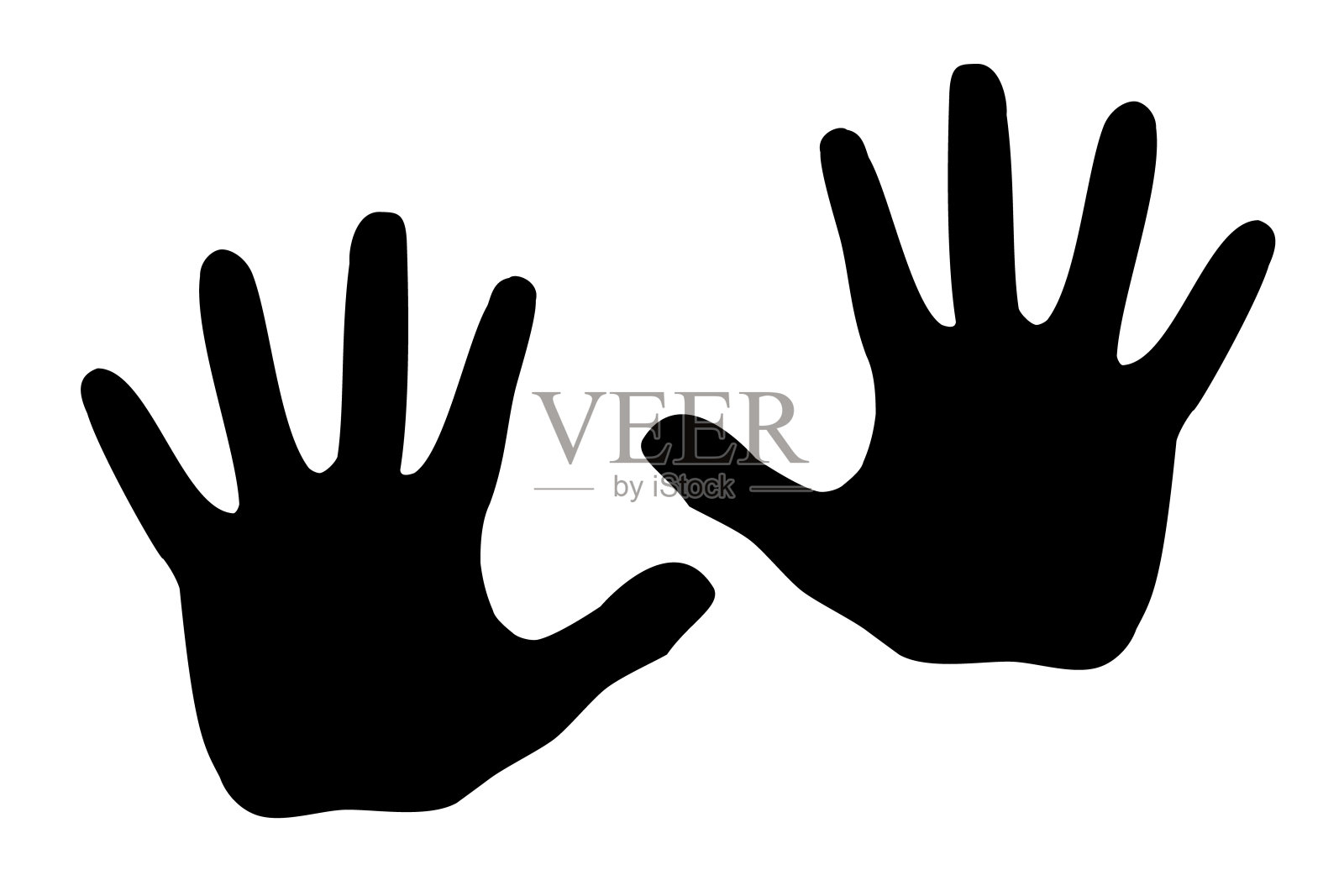 黑色剪影模型手掌人。手，孤立在白色背景上。一个停车标志。向量插画图片素材