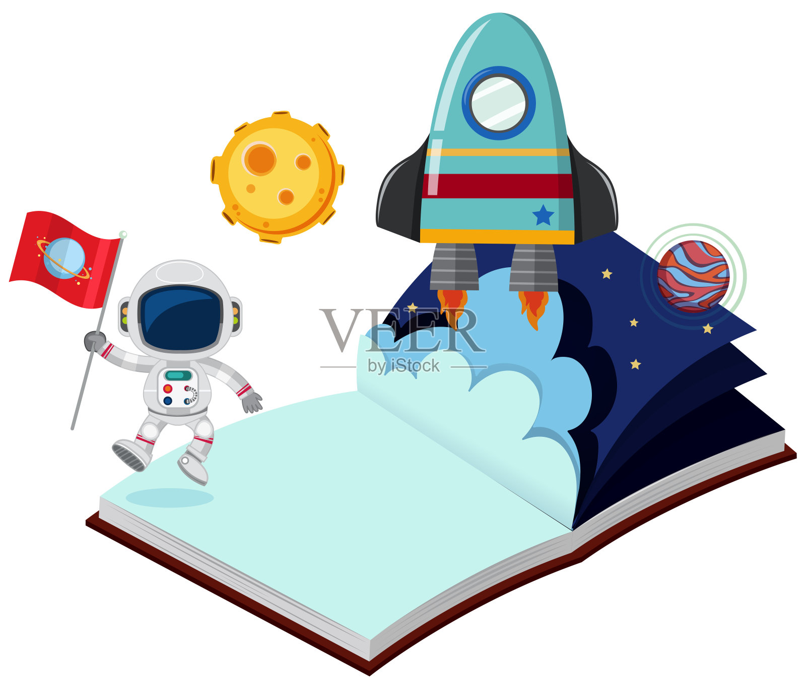 书中的宇航员和火箭设计元素图片