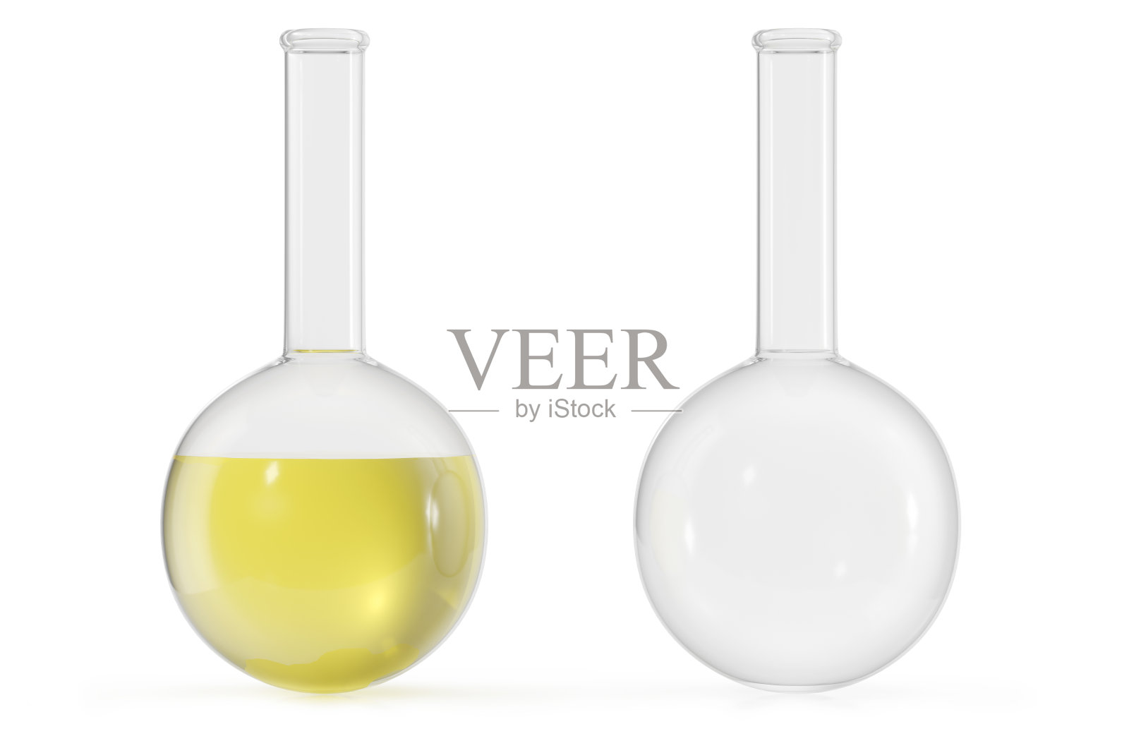 化学烧瓶与有色液体在白色背景。科学化学概念。实验室试管和烧瓶与彩色液体3D渲染照片摄影图片