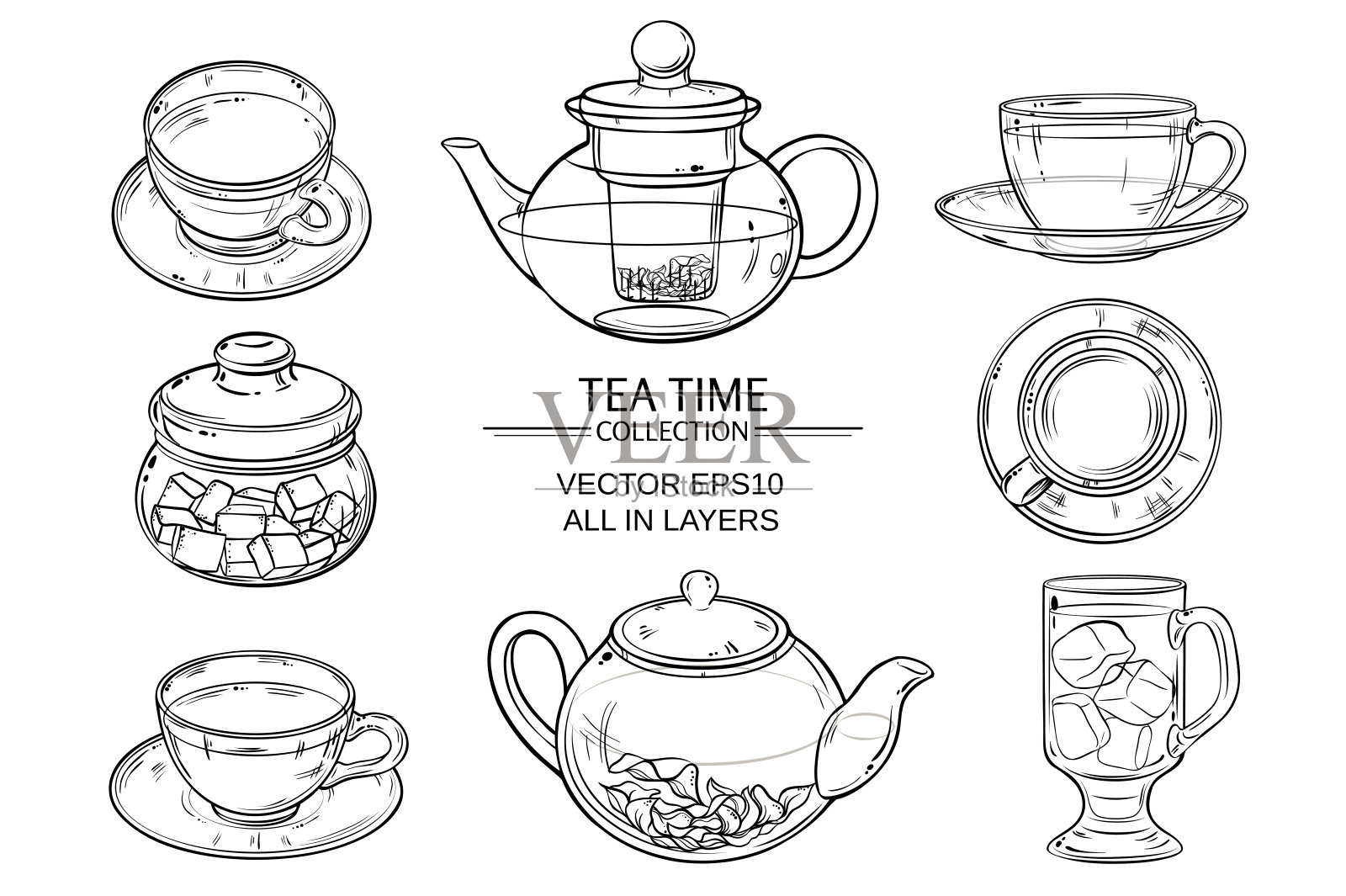 玻璃茶具小品插画图片素材