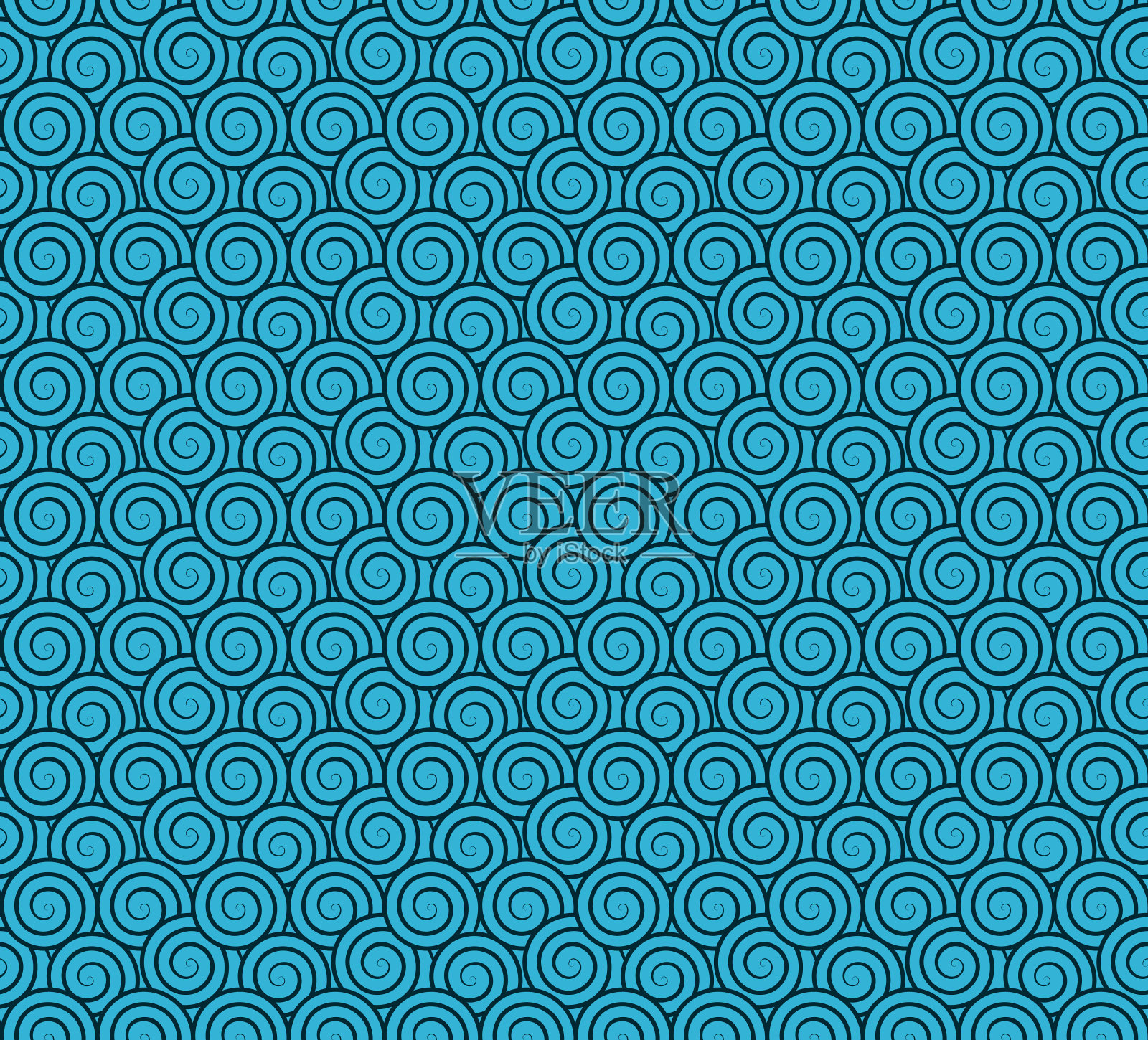 螺旋圆类似波浪无缝图案，深蓝色的线在蓝色的背景插画图片素材
