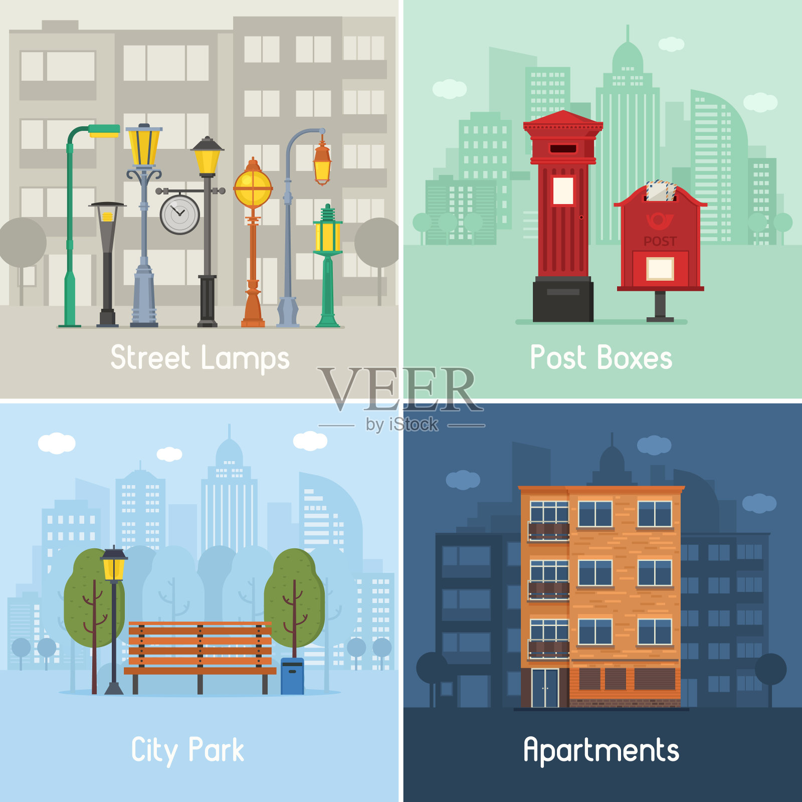 城市基础设施的对象和地点。插画图片素材