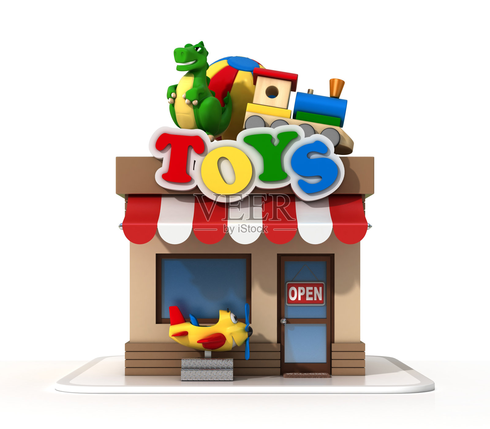 玩具店迷你商店上的白色背景3d渲染照片摄影图片