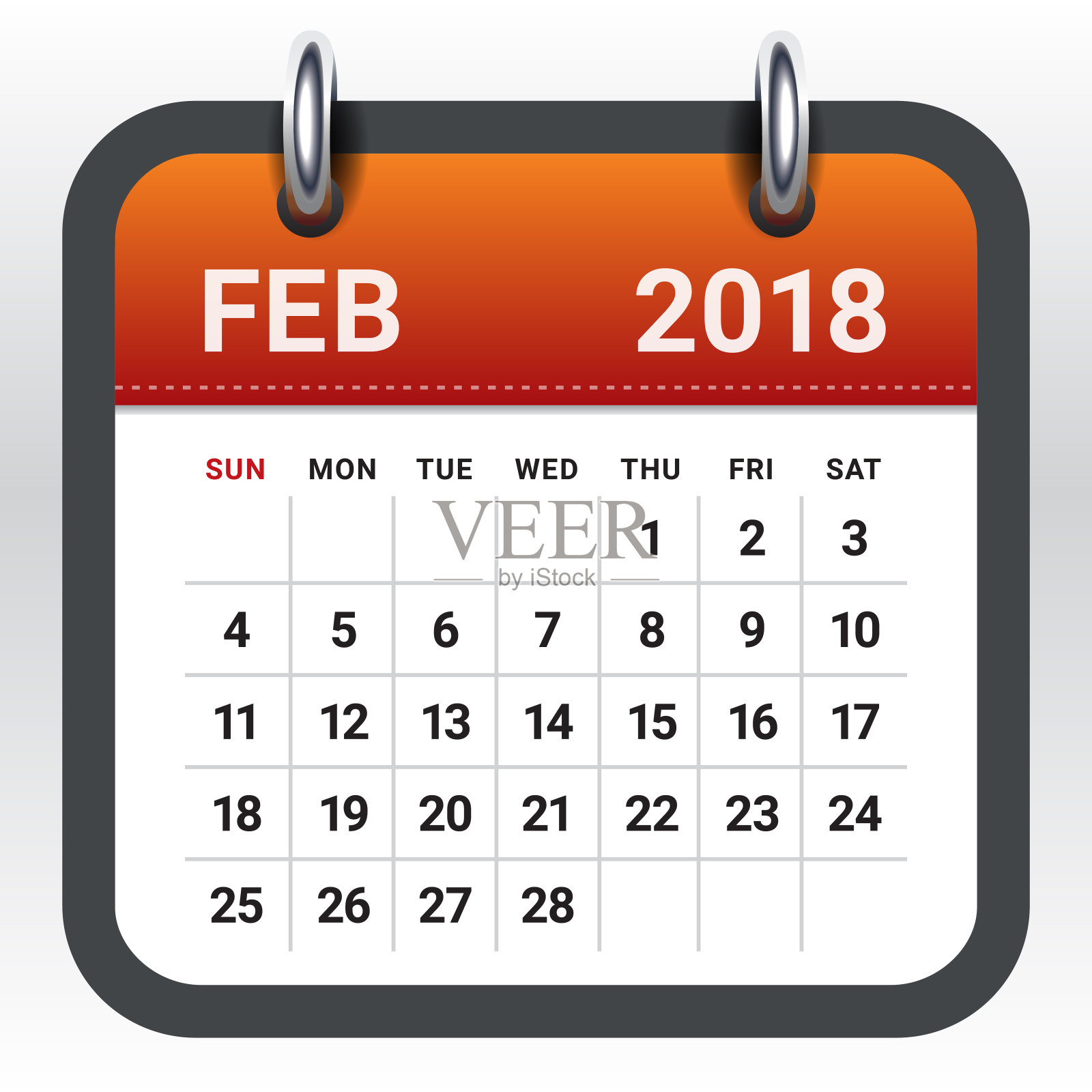 2018年2月日历矢量插图设计模板素材