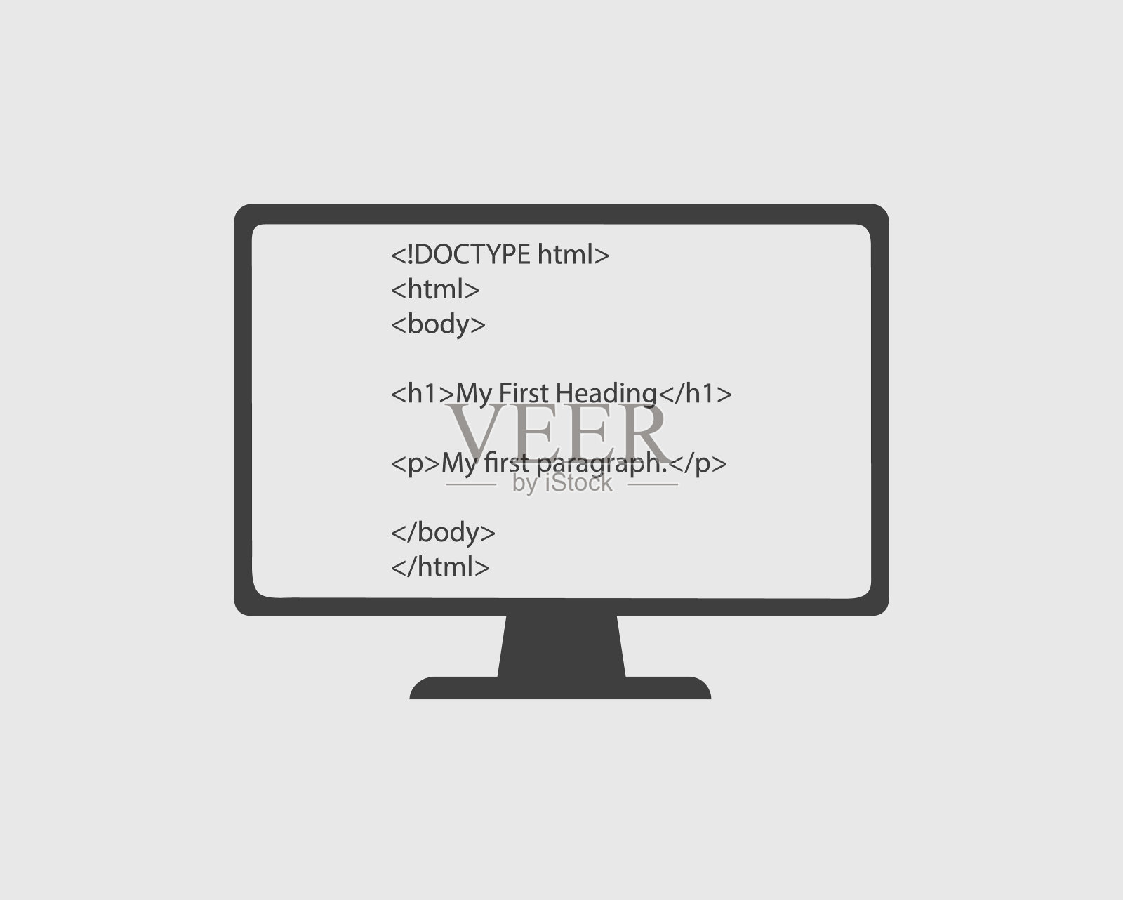 HTML图标。电脑屏幕上的HTML代码。插画图片素材