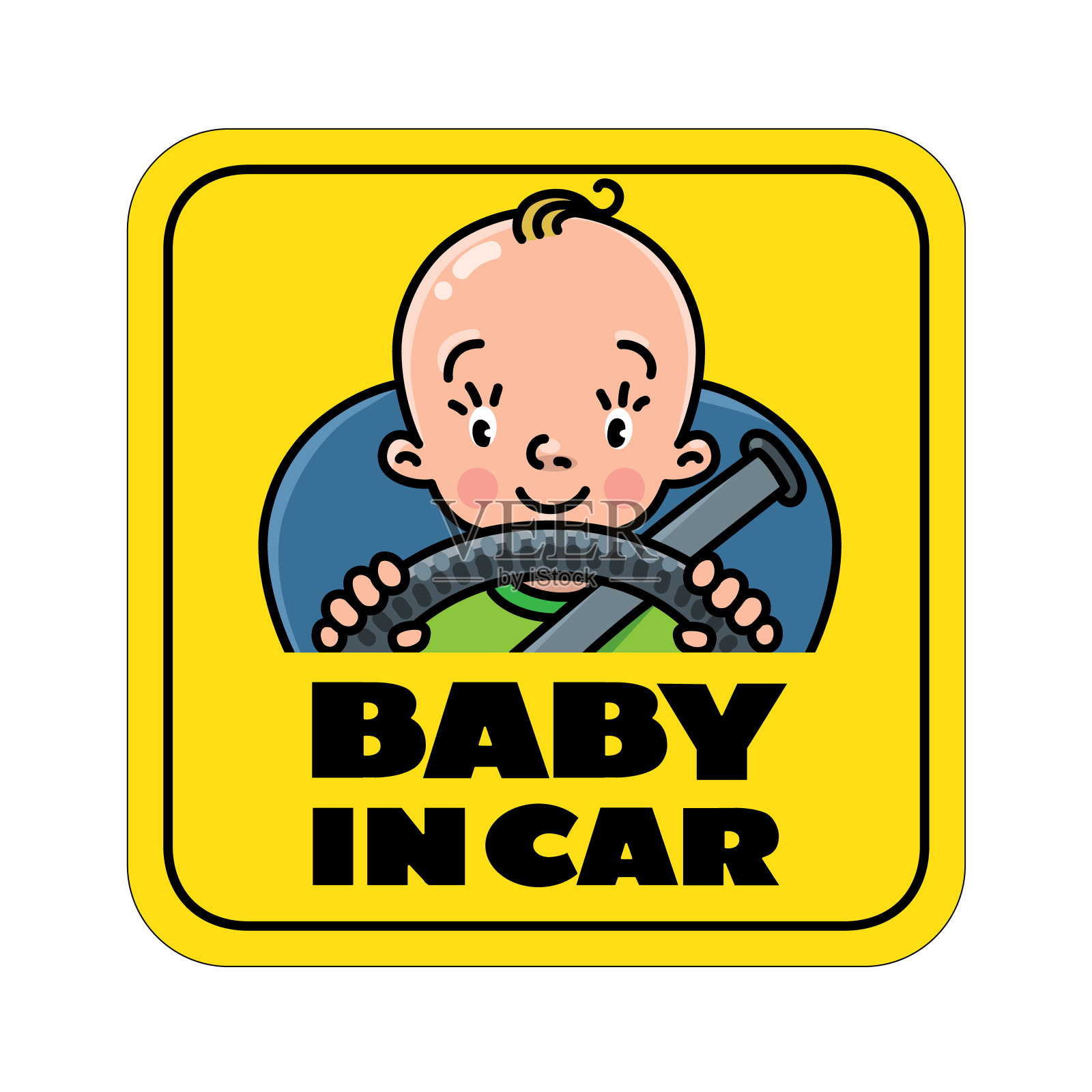 婴儿在汽车。后窗贴纸或标志插画图片素材