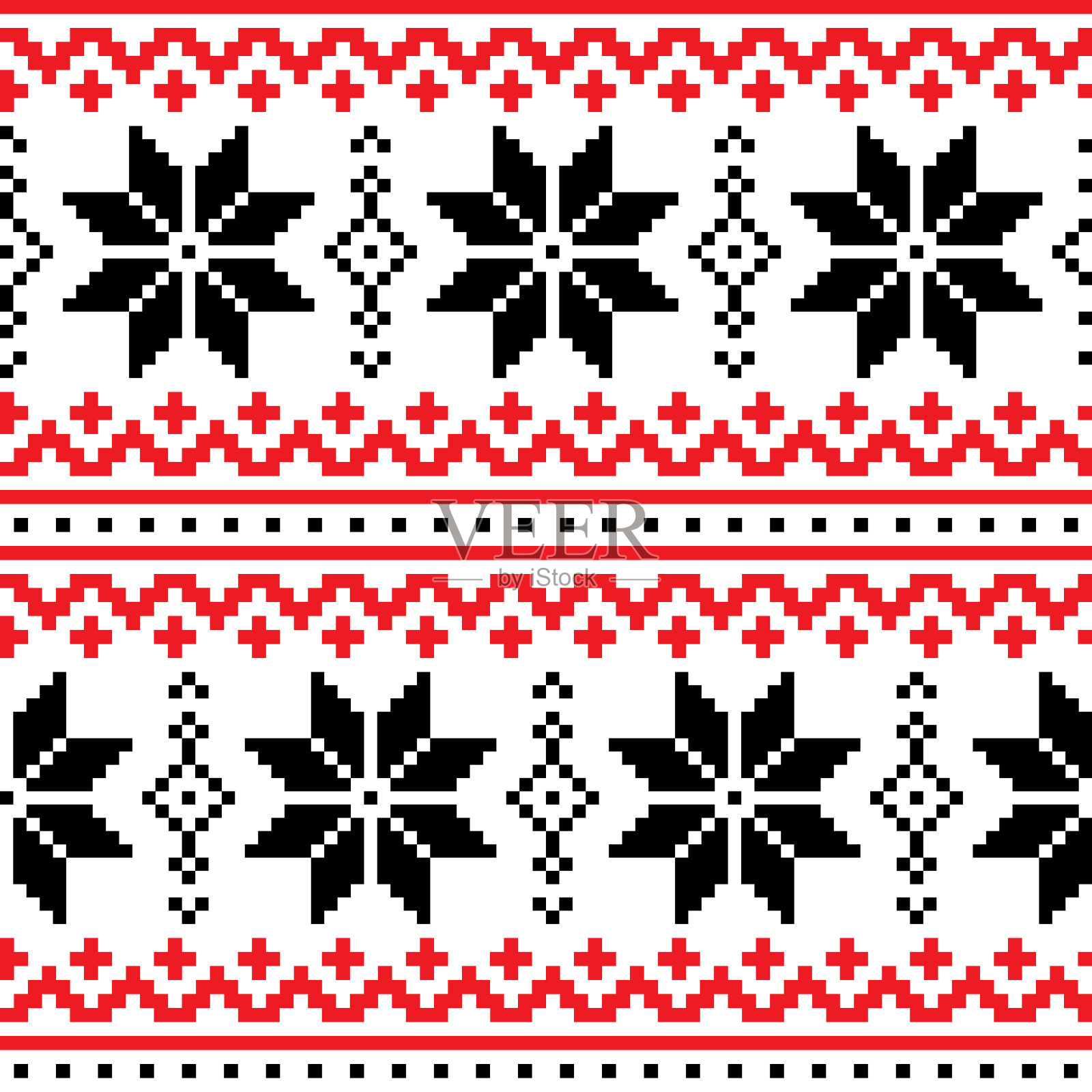 圣诞、冬季矢量无缝雪花图案，十字绣重复设计，斯堪的纳维亚贺卡插画图片素材