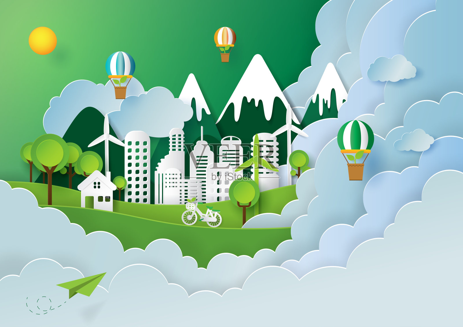带环境理念的绿色生态城市插画图片素材