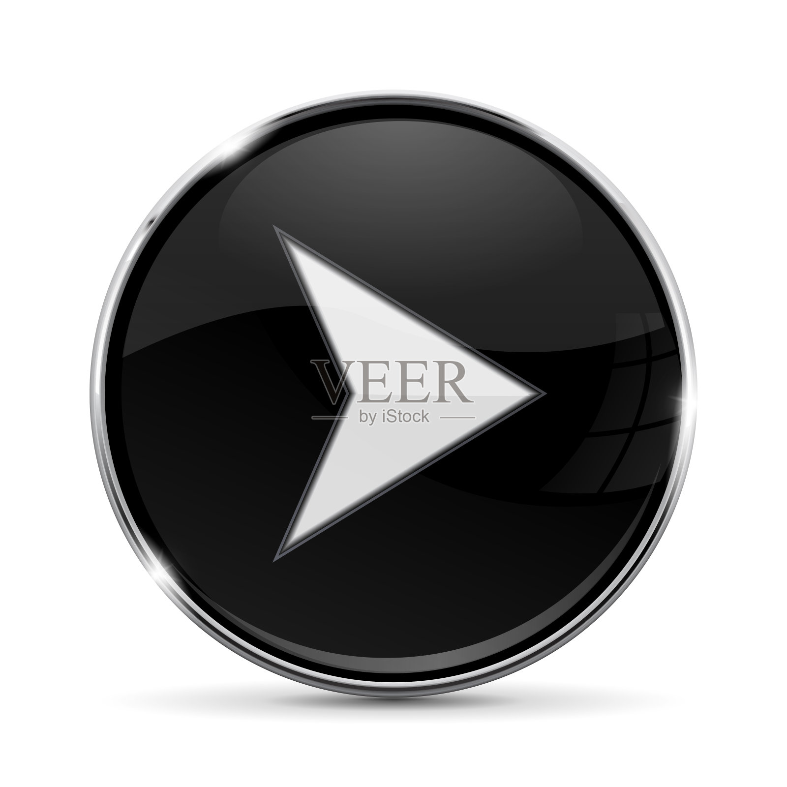 黑色圆形按钮与箭头，铬边框设计元素图片