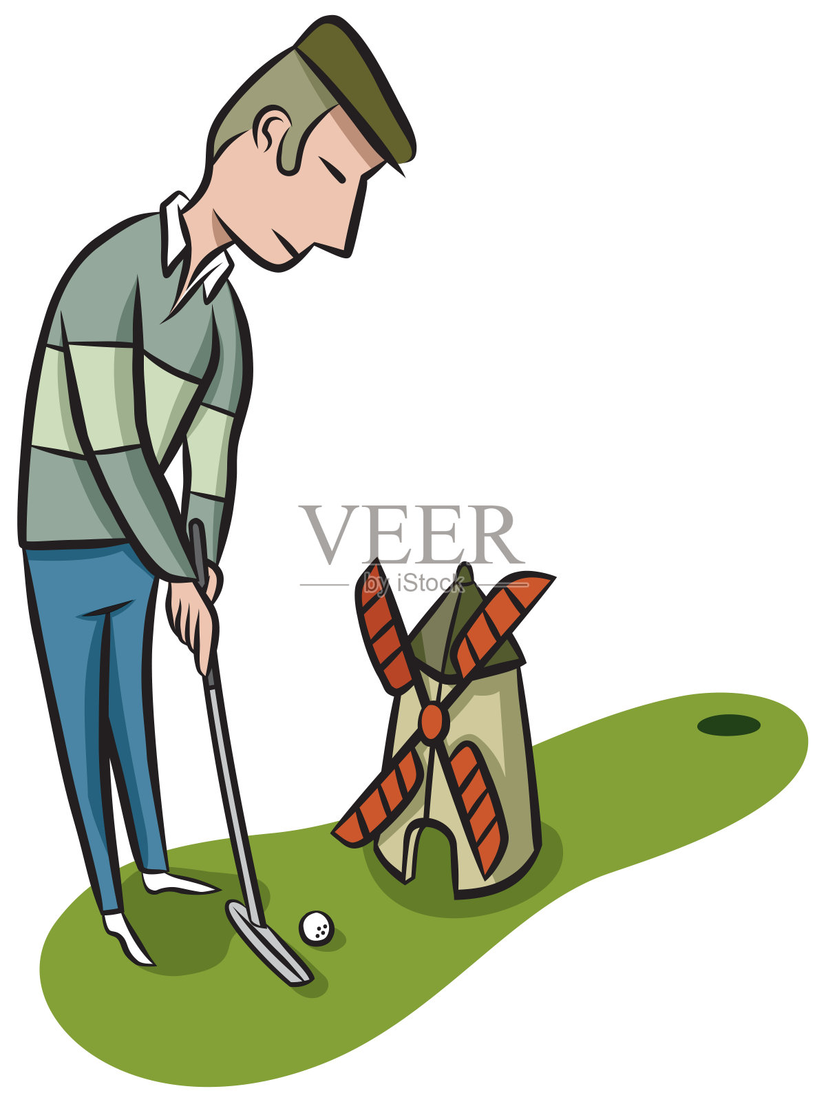 严重的高尔夫球手插画图片素材
