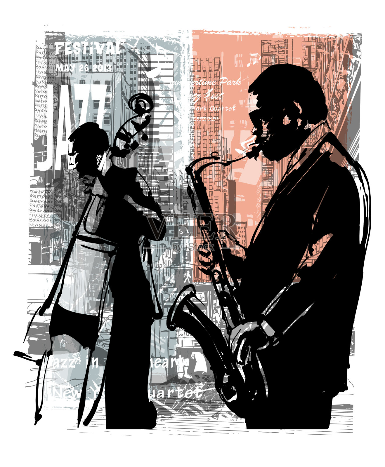 纽约的爵士乐插画图片素材