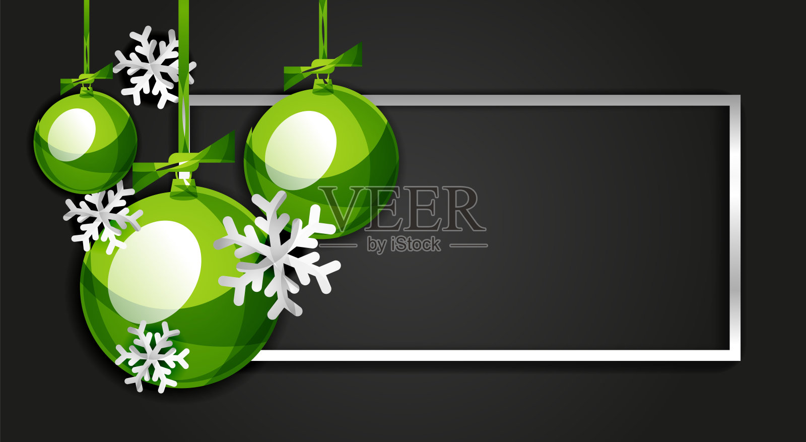 圣诞球，新年横幅，黑色背景插画图片素材