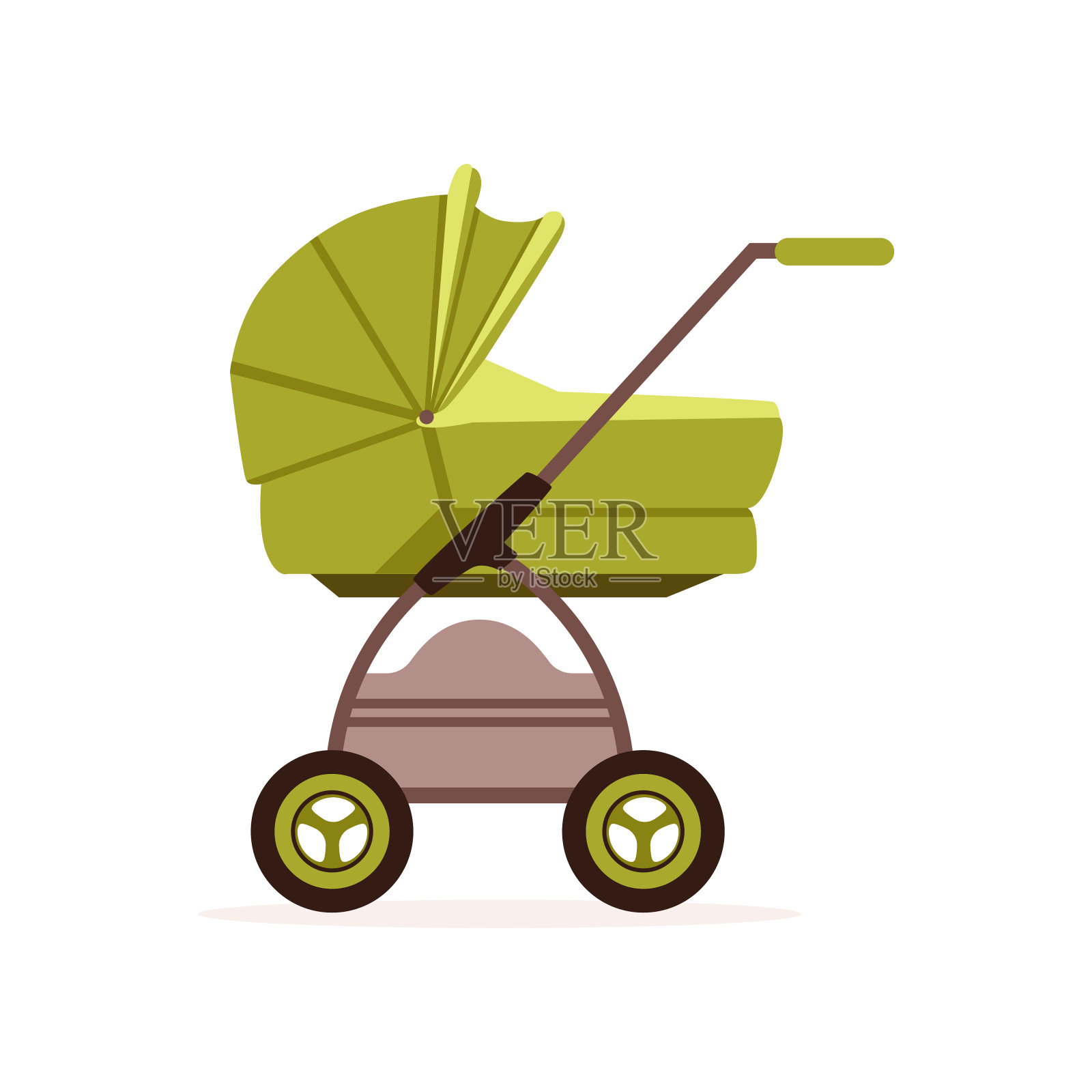 绿色婴儿车或婴儿车，安全运送儿童矢量插图设计元素图片