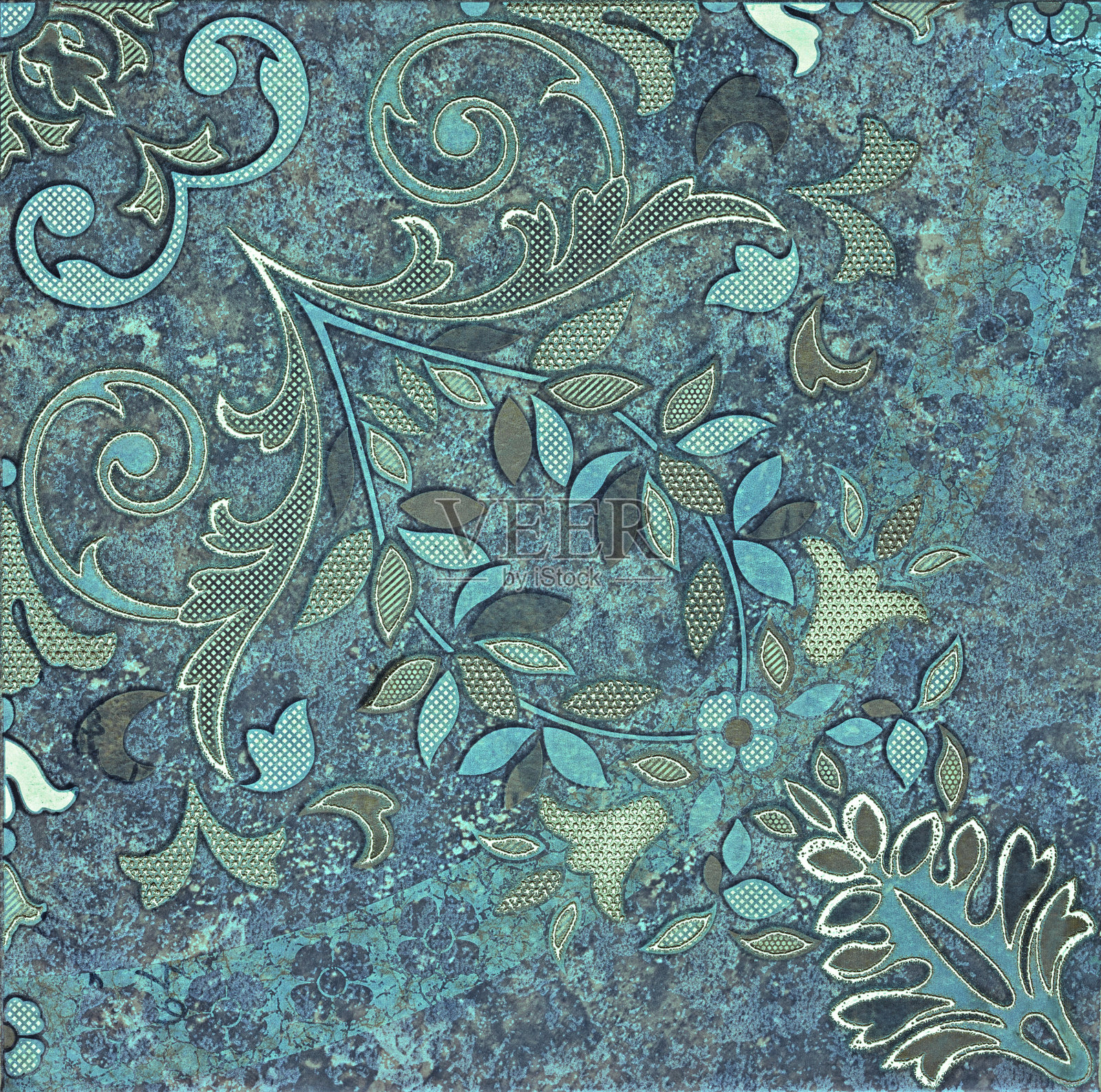 现代瓷砖，装饰性花卉抽象图案照片摄影图片