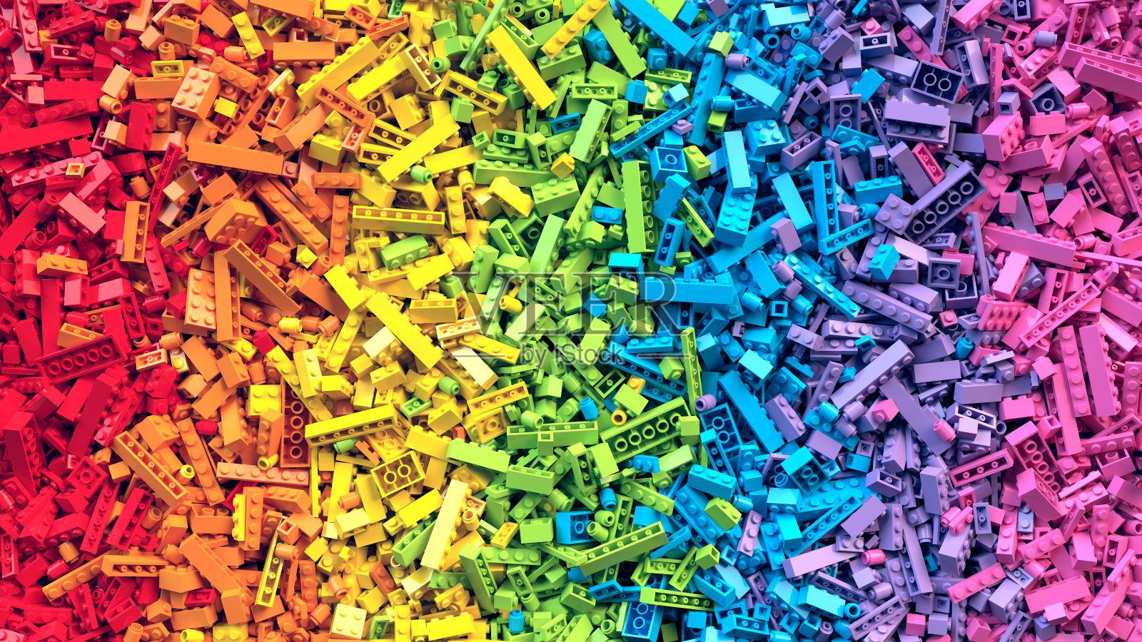 彩虹积木玩具背景。三维渲染插画图片素材