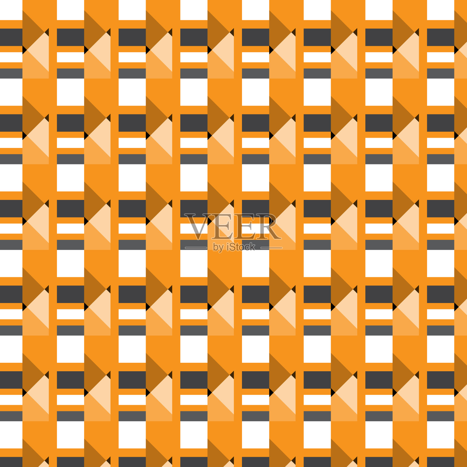白色，深灰色条纹与橙色，黑色，棕色三角形垂直条纹图案橙色背景插画图片素材