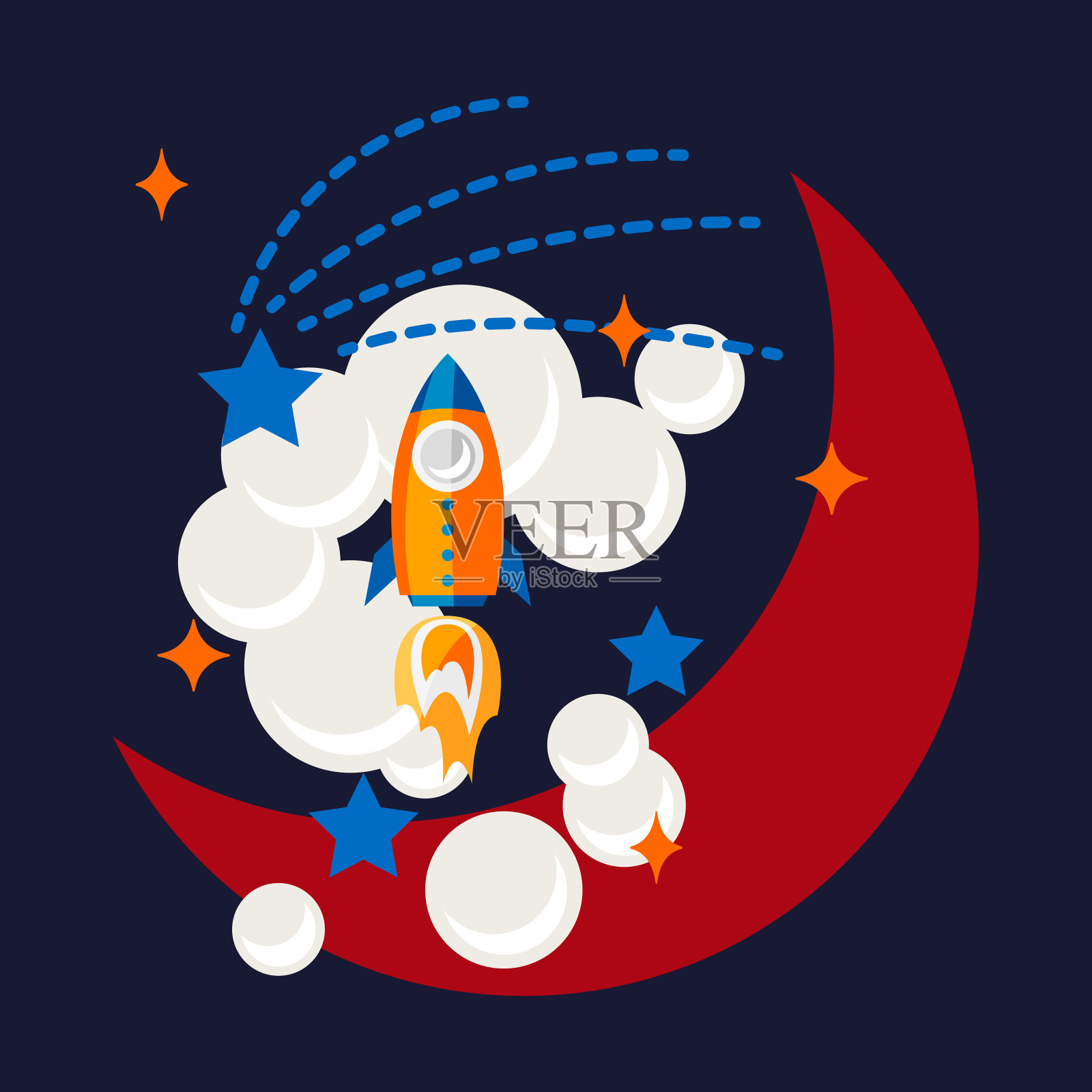 卡通火箭和月球上的太空t恤设计插画图片素材
