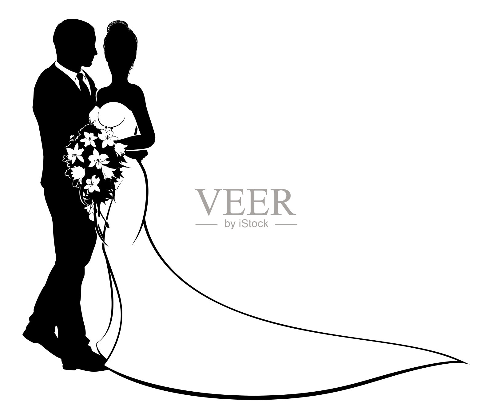 新娘和新郎花婚礼剪影插画图片素材