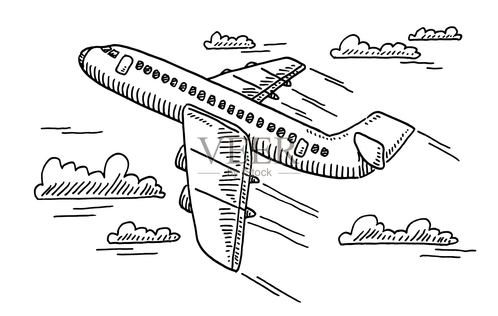 离开飞机的图纸插画图片素材