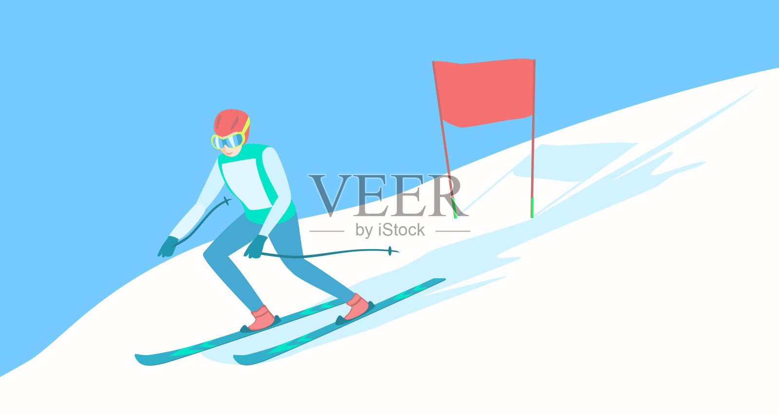 滑雪道上的高山滑雪者。插画图片素材