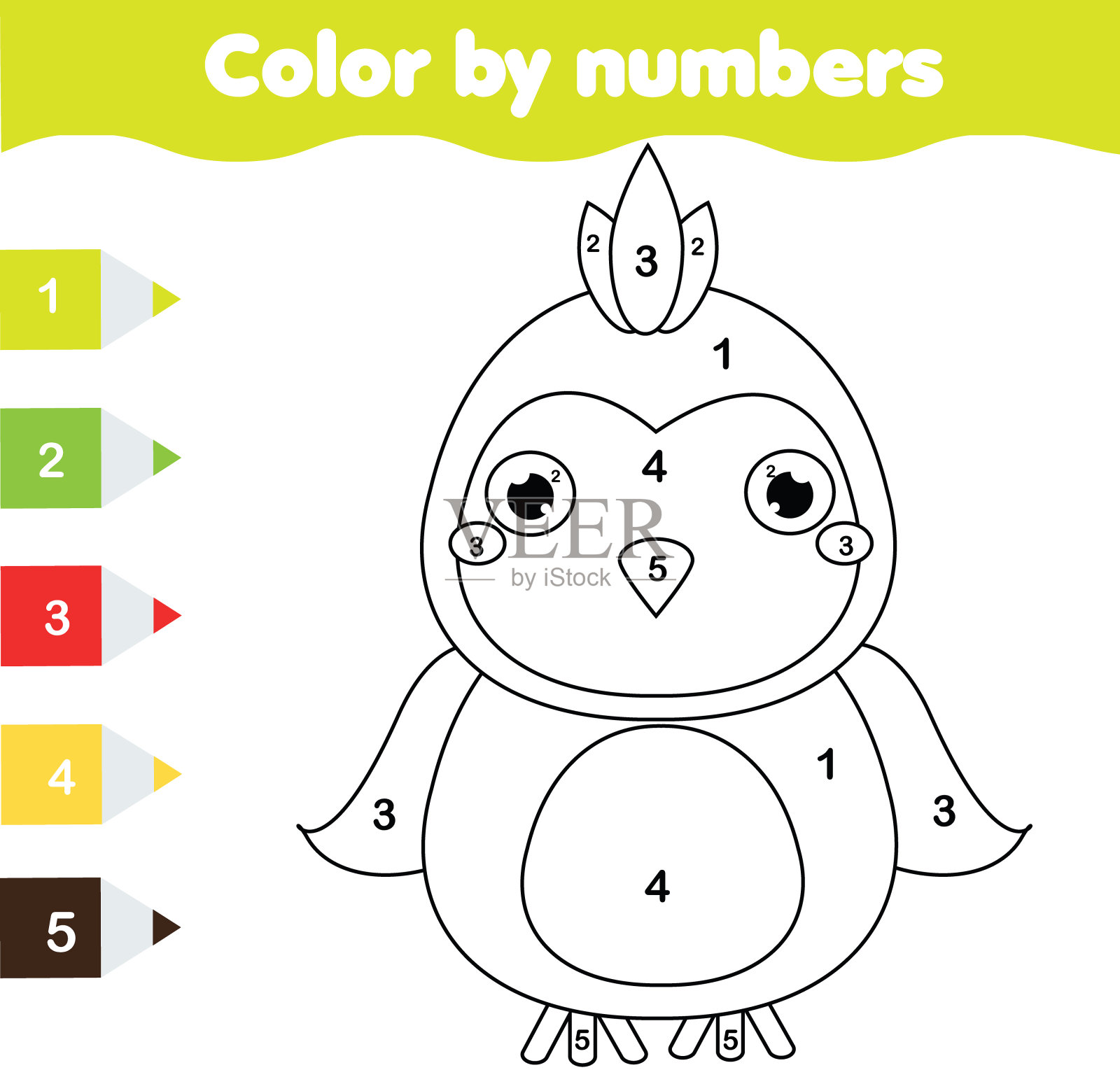 儿童教育游戏。用鹦鹉涂色。按数字着色，可打印活动设计元素图片