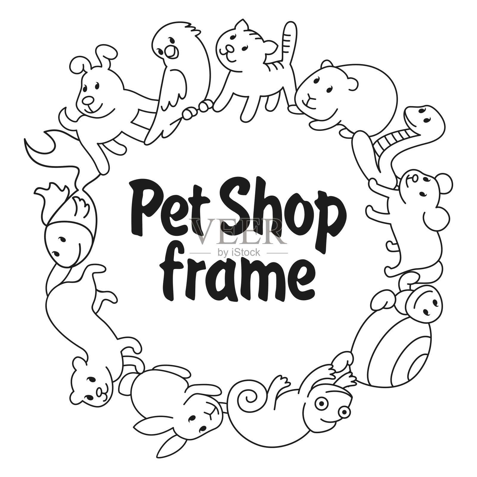 框架宠物商店，宠物种类插画图片素材