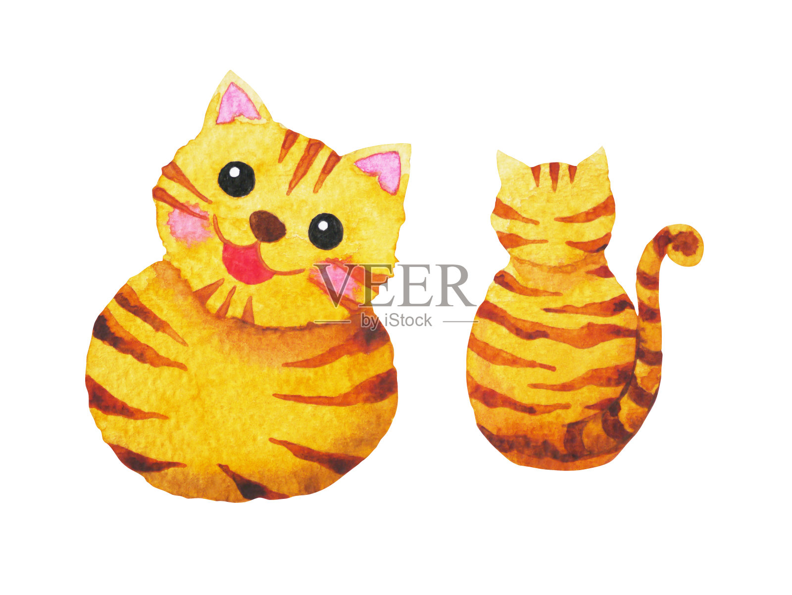 可爱的猫手绘水彩画插画图片素材