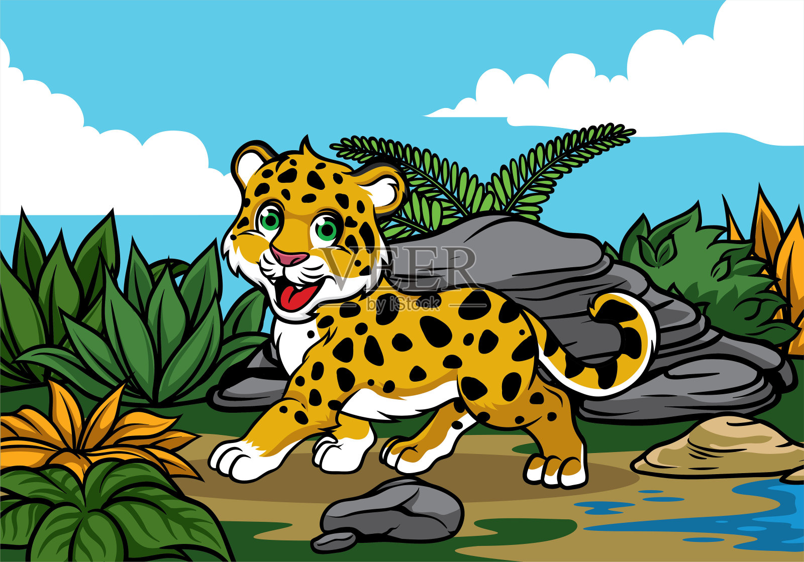 丛林里的小豹插画图片素材