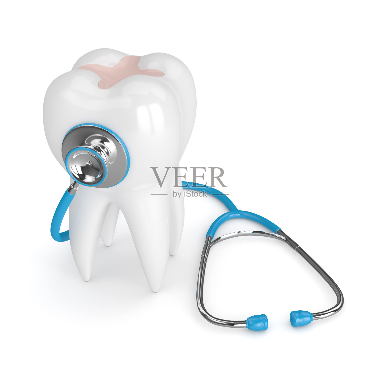 牙齿的3d渲染与牙齿镶嵌和听诊器插画图片素材