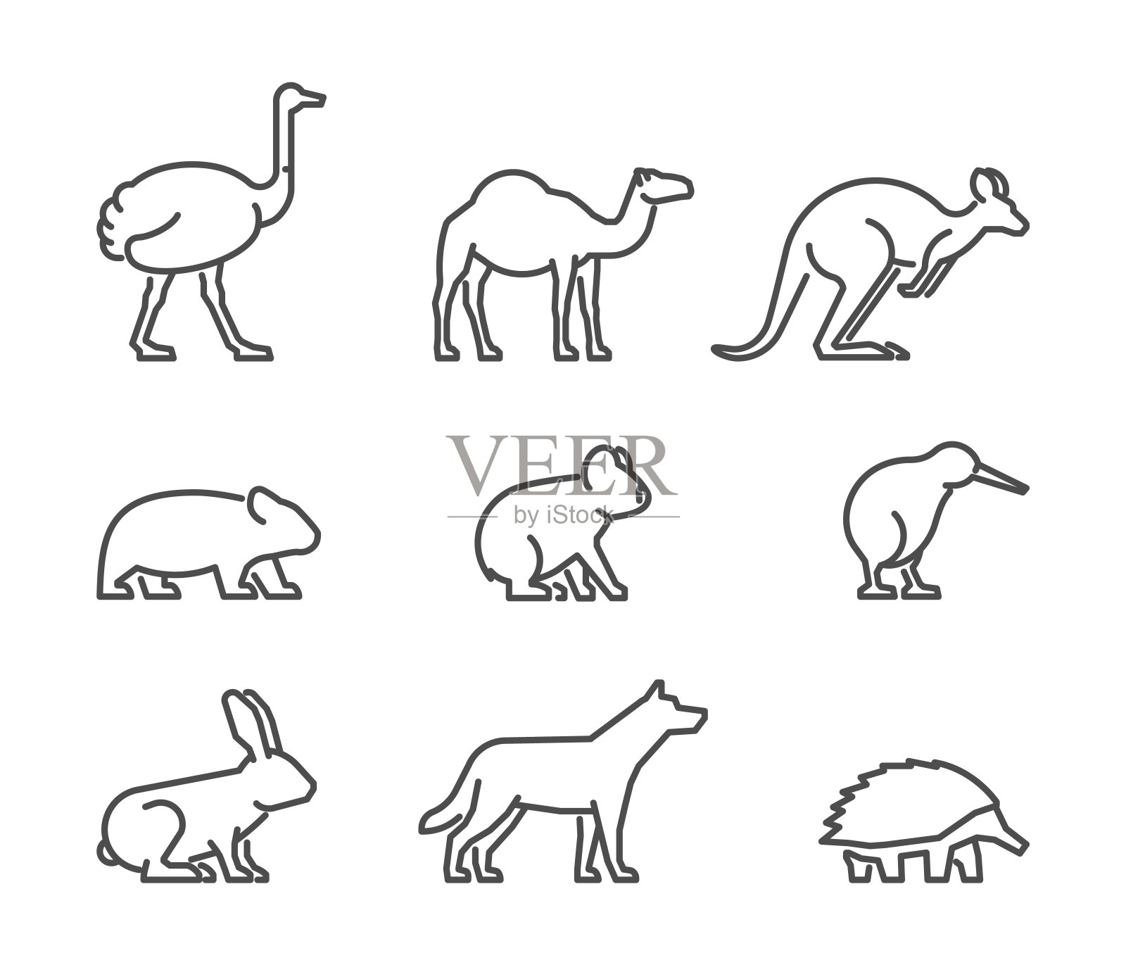 线性澳大利亚动物向量集设计元素图片