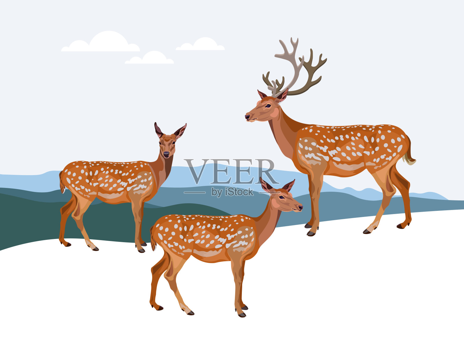 有鹿的冬季景观插画图片素材