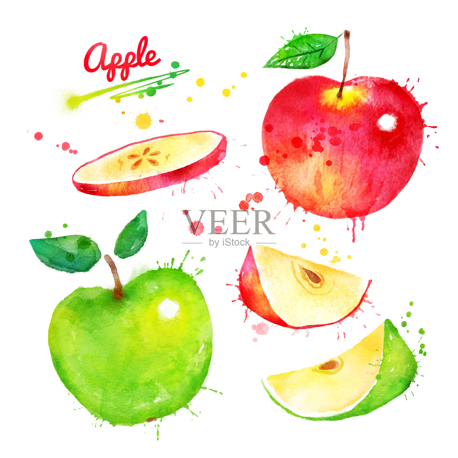 水彩插图一套苹果插画图片素材