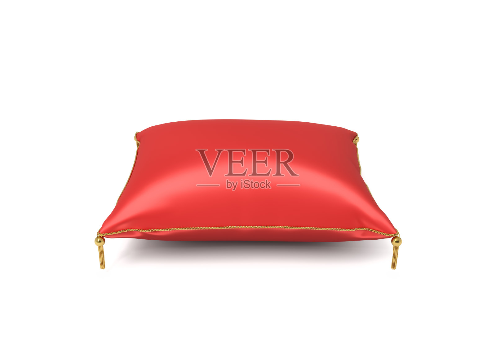 3d渲染的红色丝绸皇家枕头与金色的tussels孤立在白色的背景设计元素图片