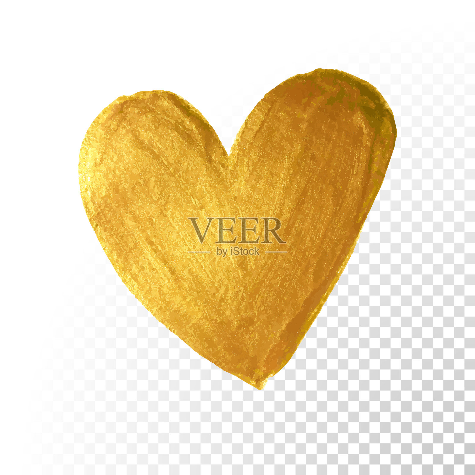 金漆刷。矢量情人心在白色的背景。心形的金色水彩画为爱情概念设计。情人节心形卡片模板插画图片素材