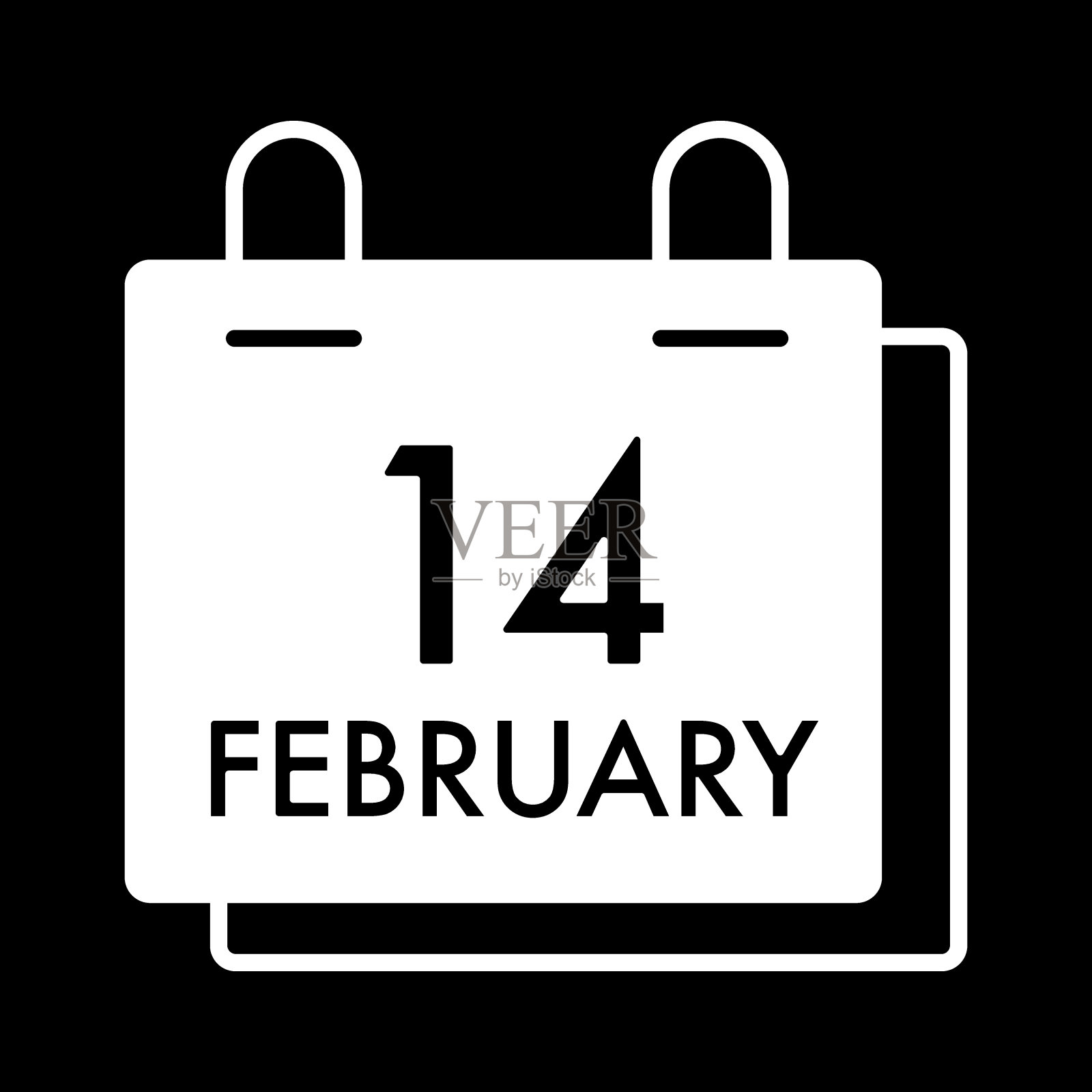 情人节的概念。简单的白色日历矢量图标与14二月日期上的黑色。插画图片素材