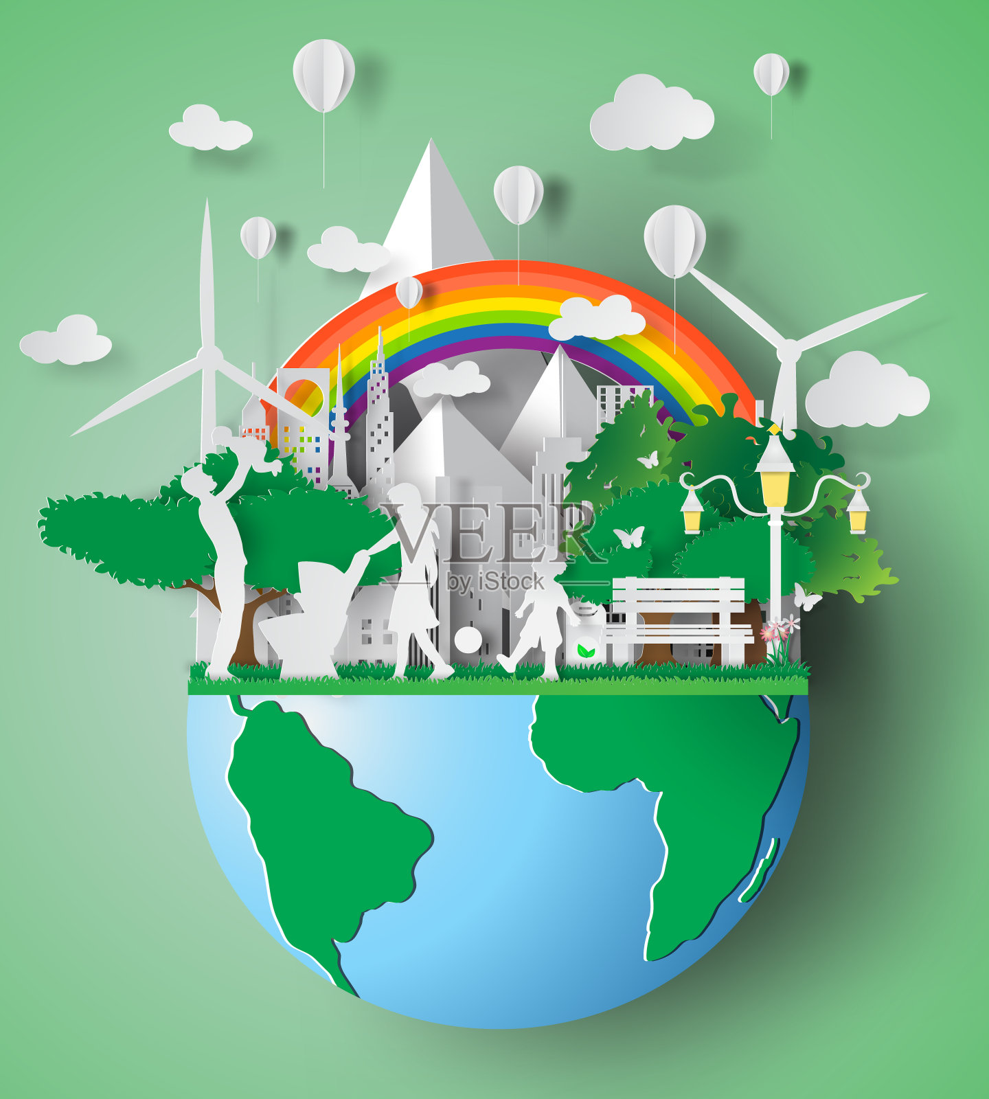 纸艺环保家庭理念与地球环保日。矢量图插画图片素材