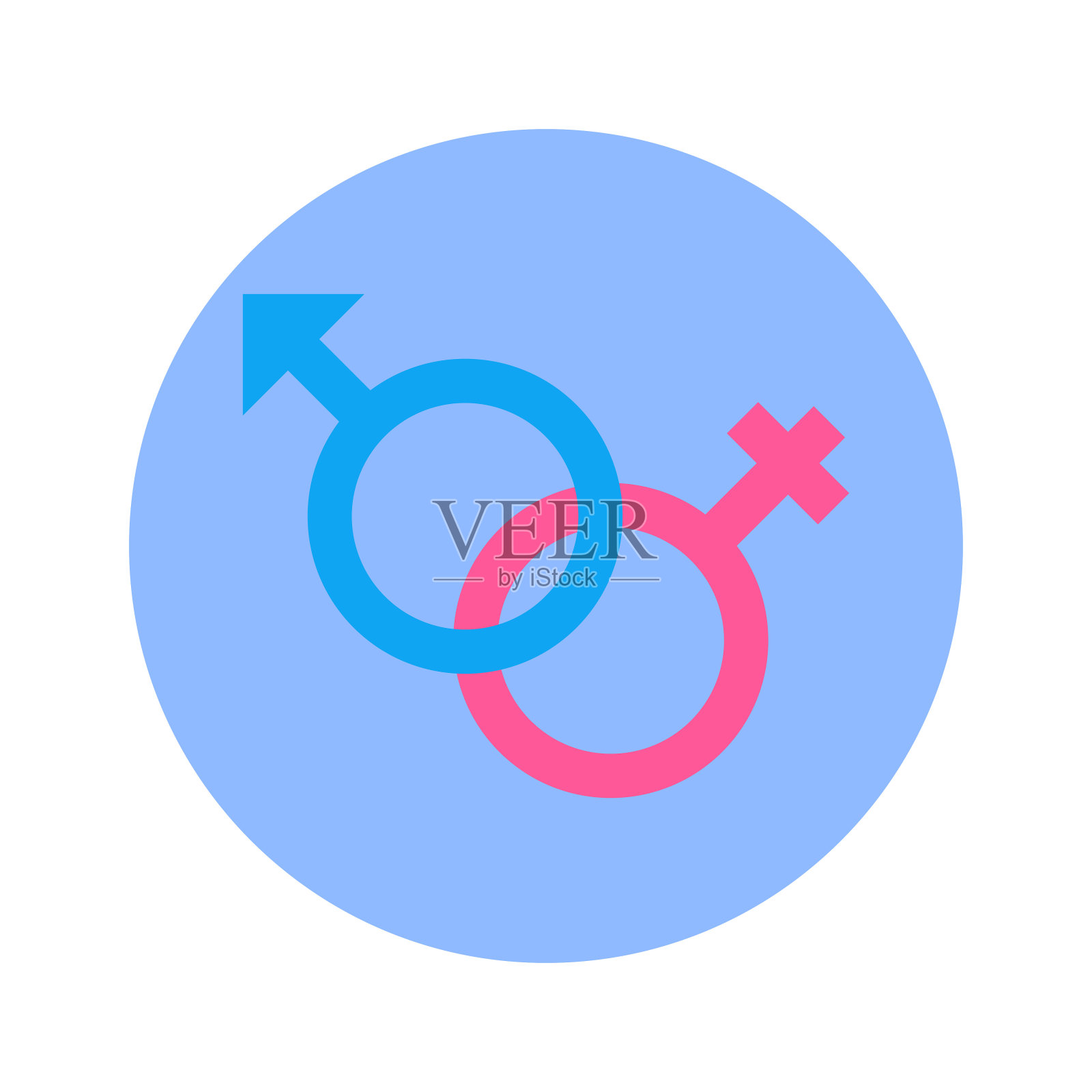 男性和女性箭头标志图标在蓝色圆形背景孤立插画图片素材