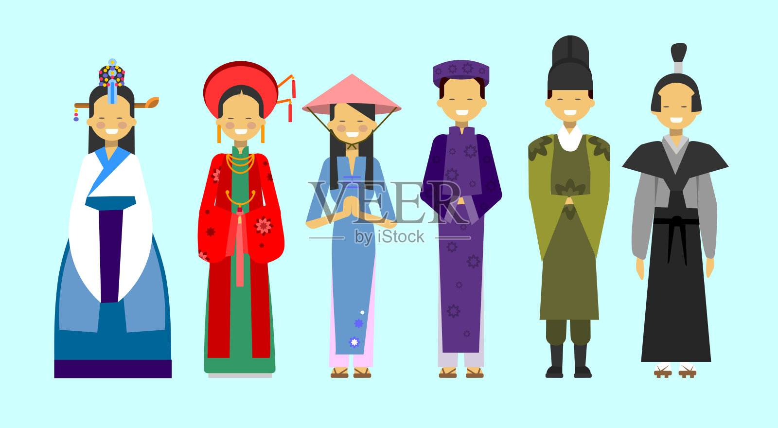 集人在传统亚洲服装，民族服装概念插画图片素材