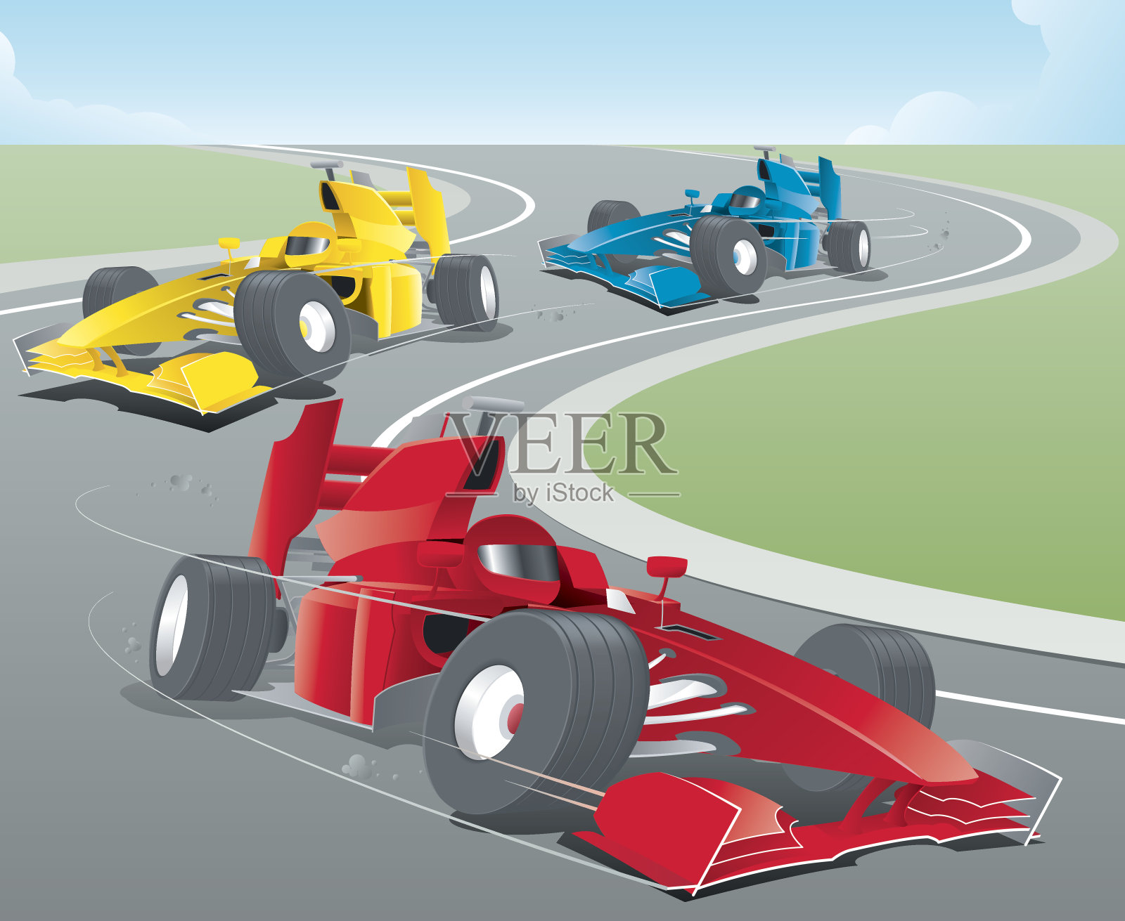 动画跑车在弯道上比赛插画图片素材